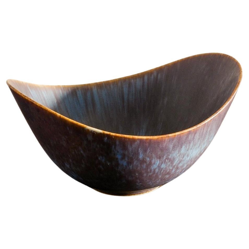 Blue Brown Mid Century Ceramic Bowl by Gunnar Nylund for Rörstrand Sweden 1950s For Sale