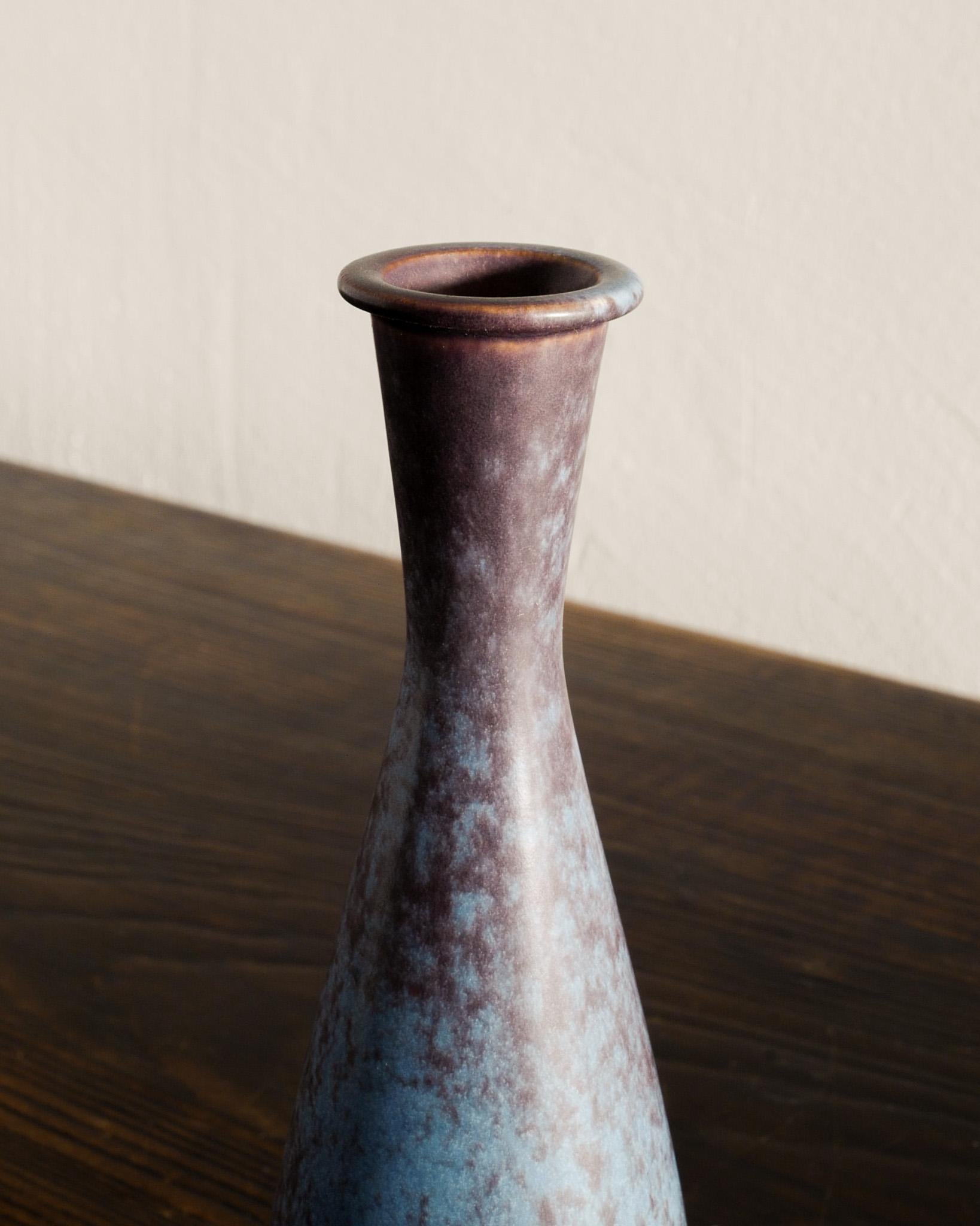 Scandinavian Modern Blue Brown Mid Century Ceramic Vase by Gunnar Nylund for Rörstrand Sweden 1950s For Sale