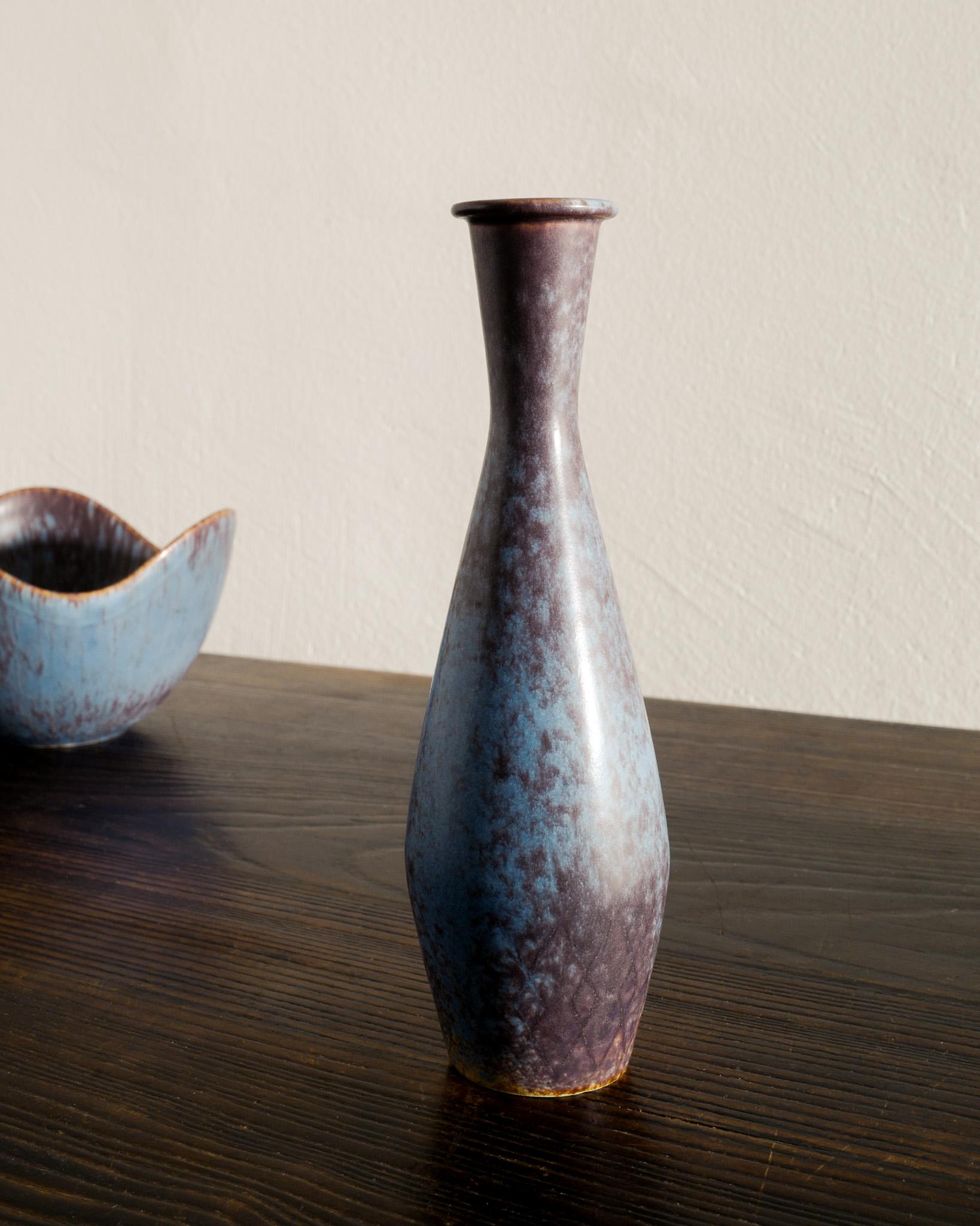 Swedish Blue Brown Mid Century Ceramic Vase by Gunnar Nylund for Rörstrand Sweden 1950s For Sale