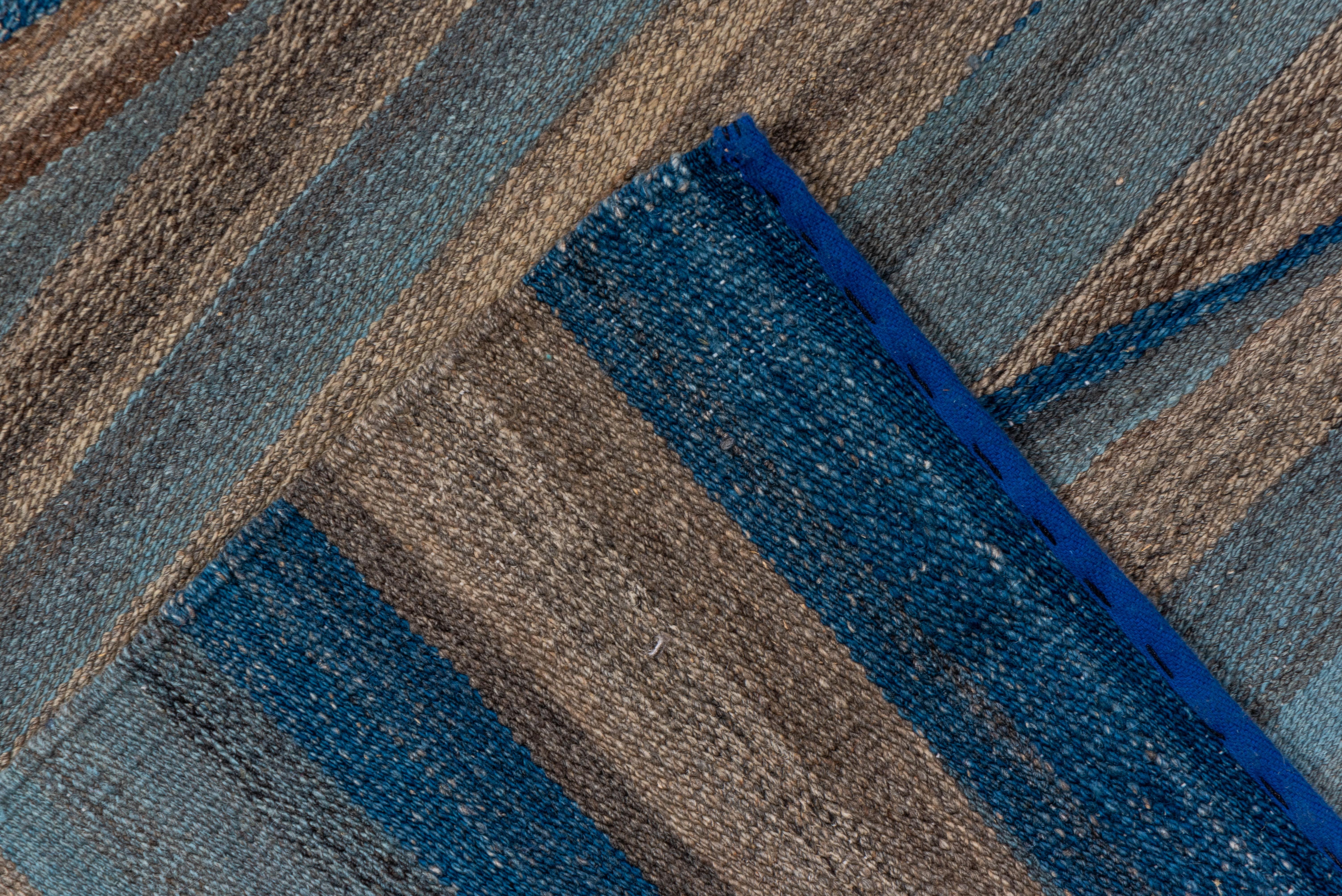 Kilim Blue & Brown Modern Flatweave Wool Rug For Sale