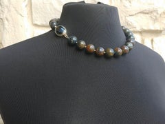 Blue Brown Pietersite Beaded Necklace