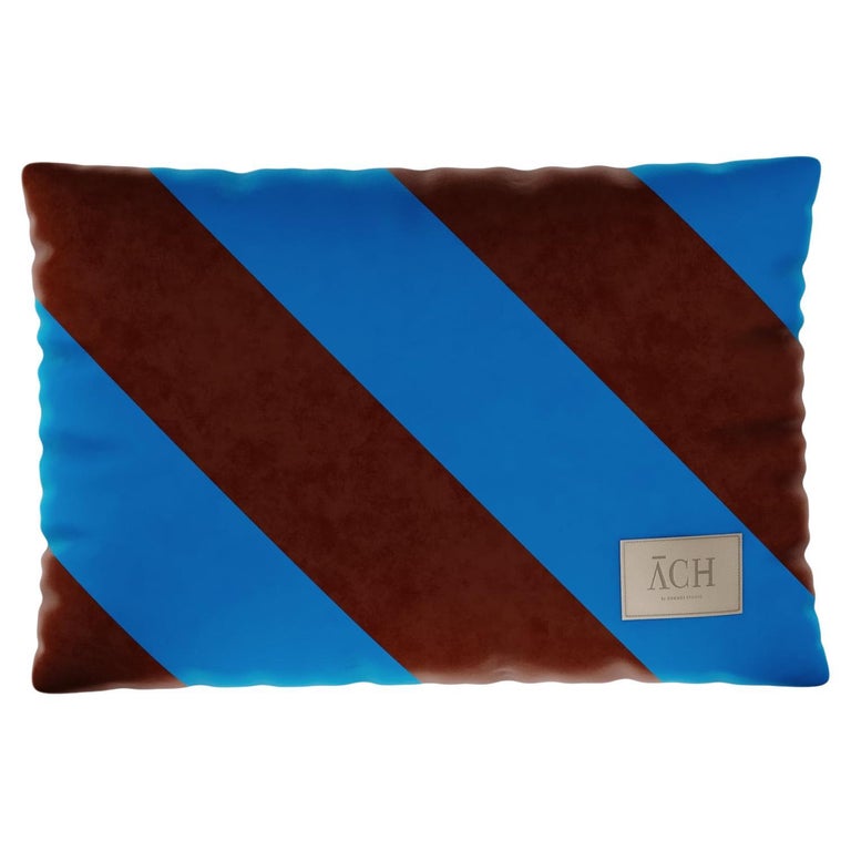 Blue Brown Rectangle, Modern Velvet Cushion For Sale at 1stDibs