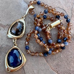 "Double Slice" Sapphire Drop Pendant with Brown Diamond Accent & Gemstone Chain