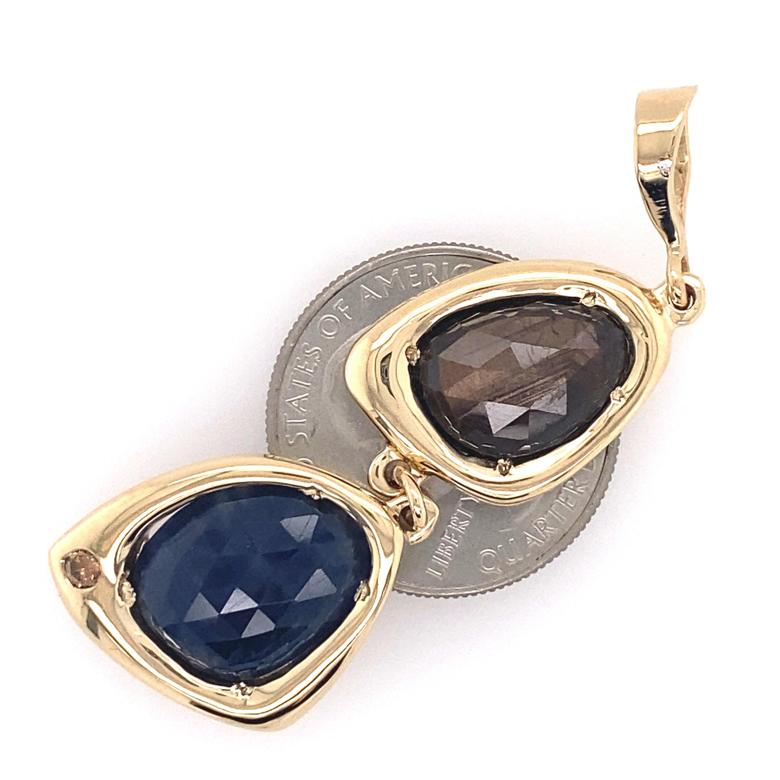 Blue & Brown Sapphire Slice Pendant with Brown Diamond & Sapphire/Zircon Chain For Sale 7