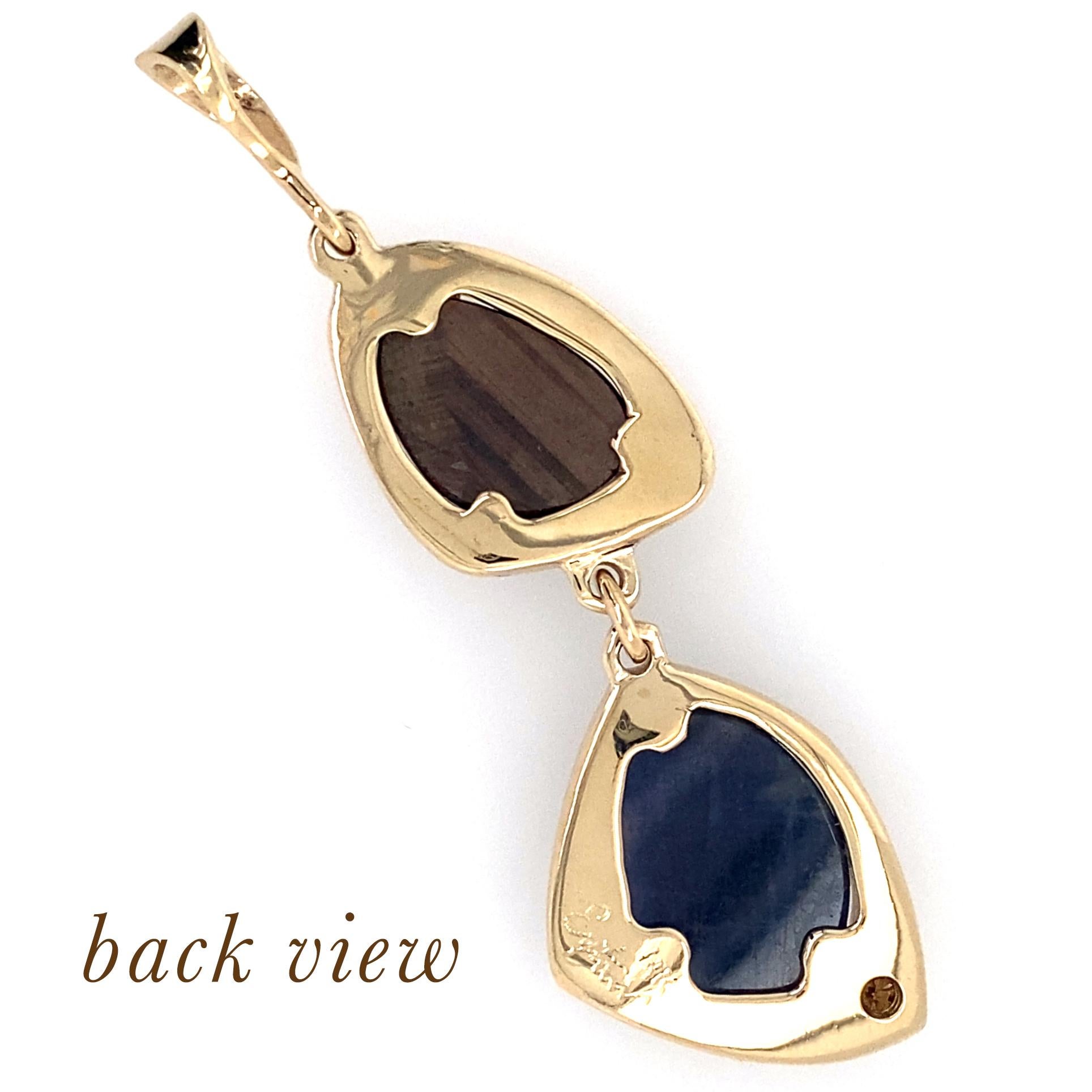 Blue & Brown Sapphire Slice Pendant with Brown Diamond & Sapphire/Zircon Chain For Sale 8