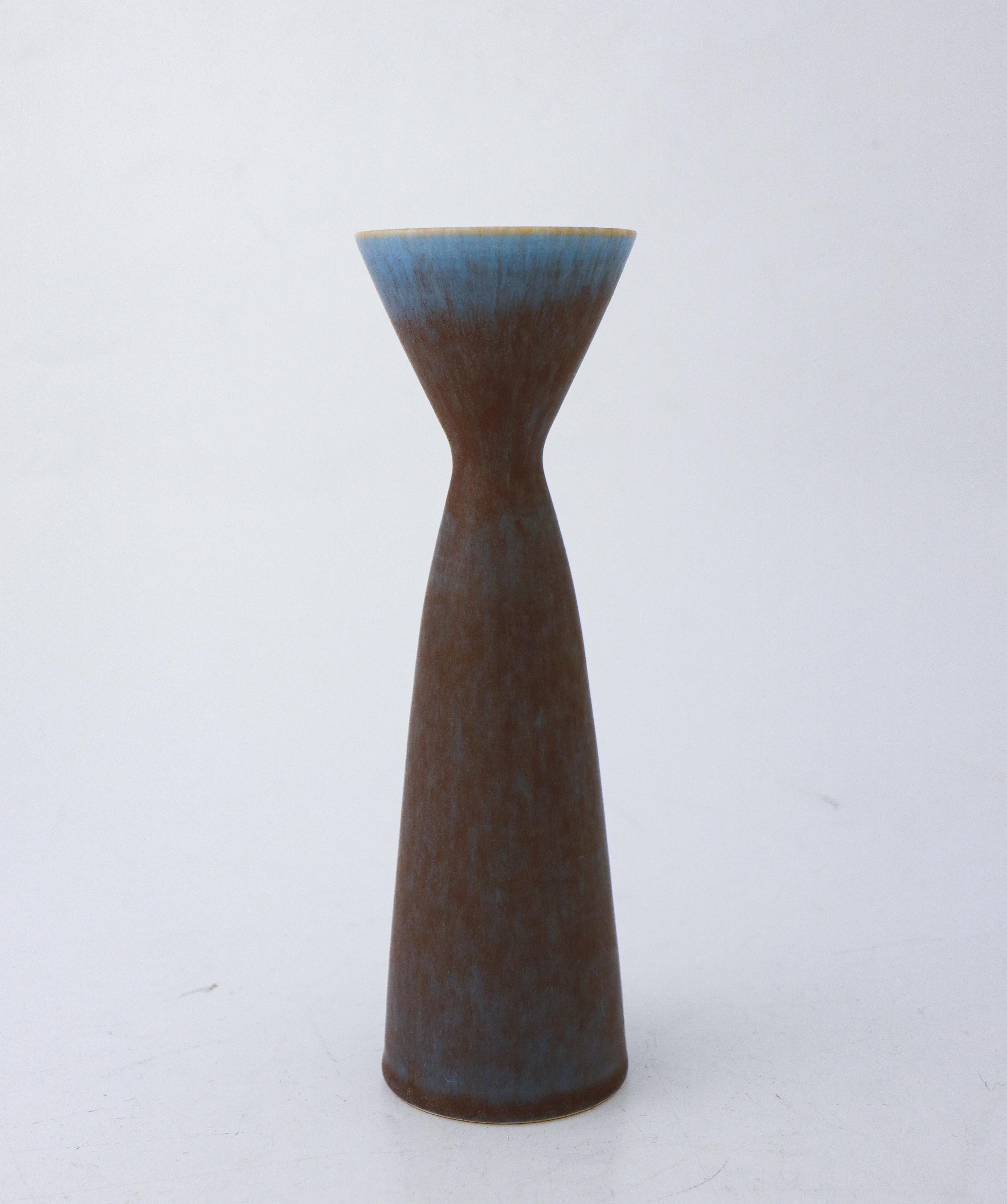 Swedish Blue & Brown Vase Lovely Glaze Carl-Harry Stålhane Rörstrand, Midcentury Vintage