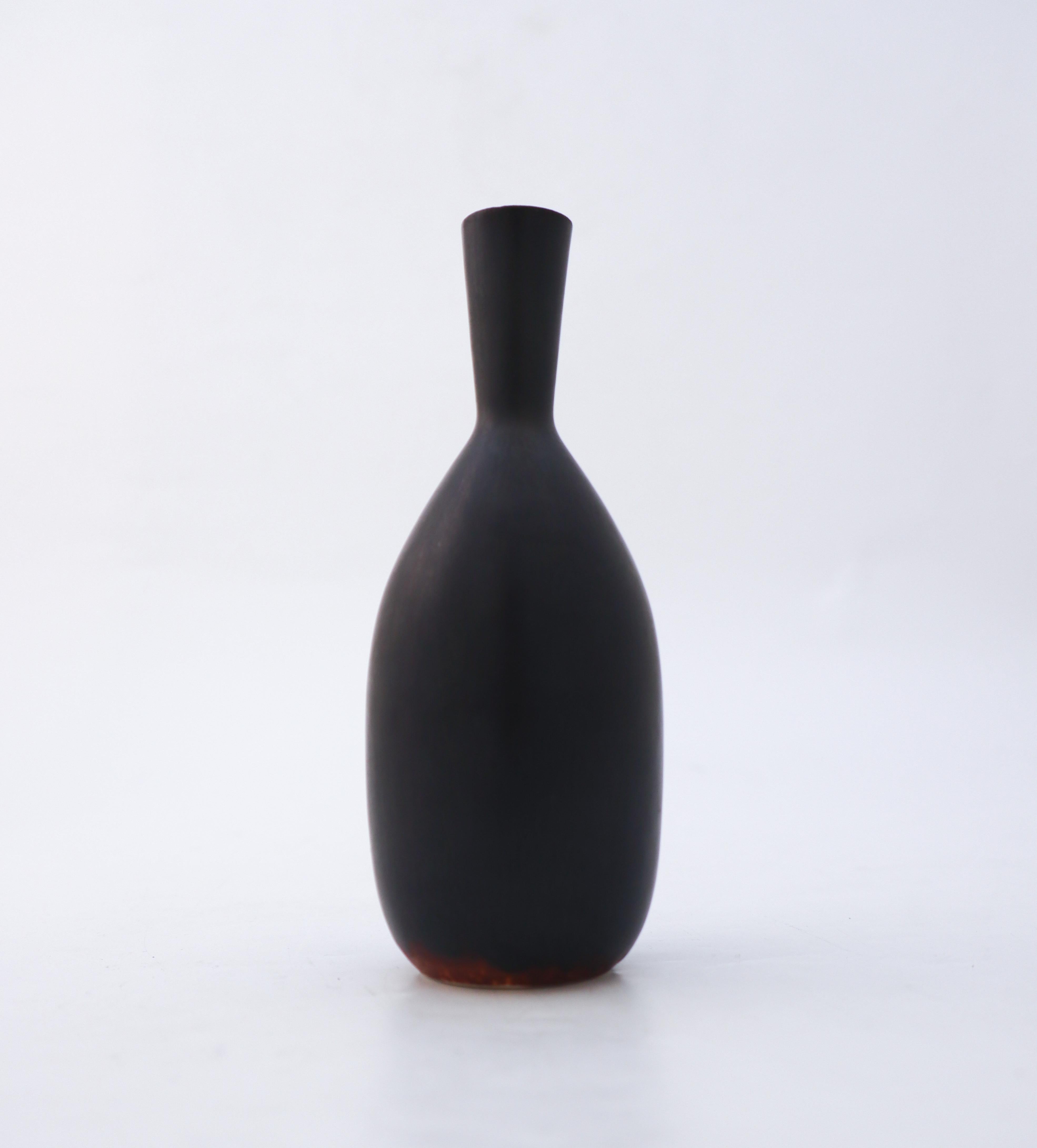 Glazed Blue & Brown Vase Lovely Glaze Carl-Harry Stålhane Rörstrand, Midcentury Vintage For Sale