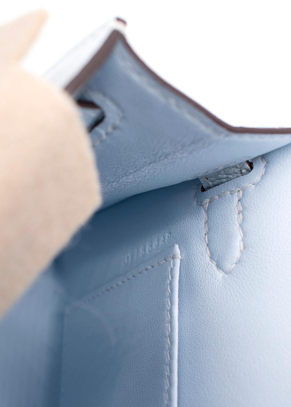 Blau Brume Chèvre Leder Mini Kelly 20 PHW im Angebot 8