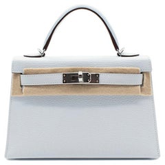 Hermès Kelly Mini Chevre Mysore Blue Brume | SACLÀB