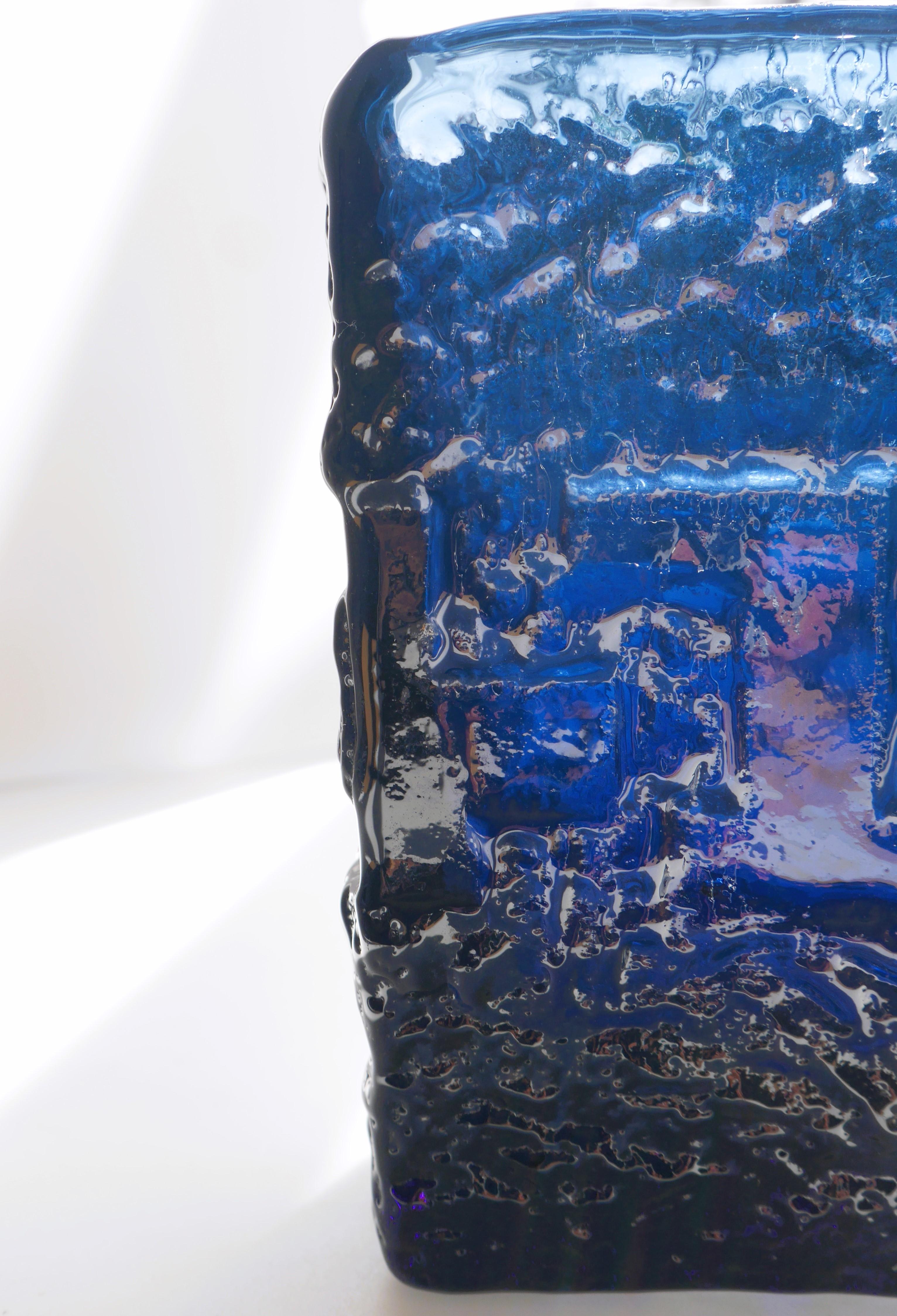 Swedish Blue Brutalist Art Glass Vase by Göte Augustsson for Ruda, Sweden