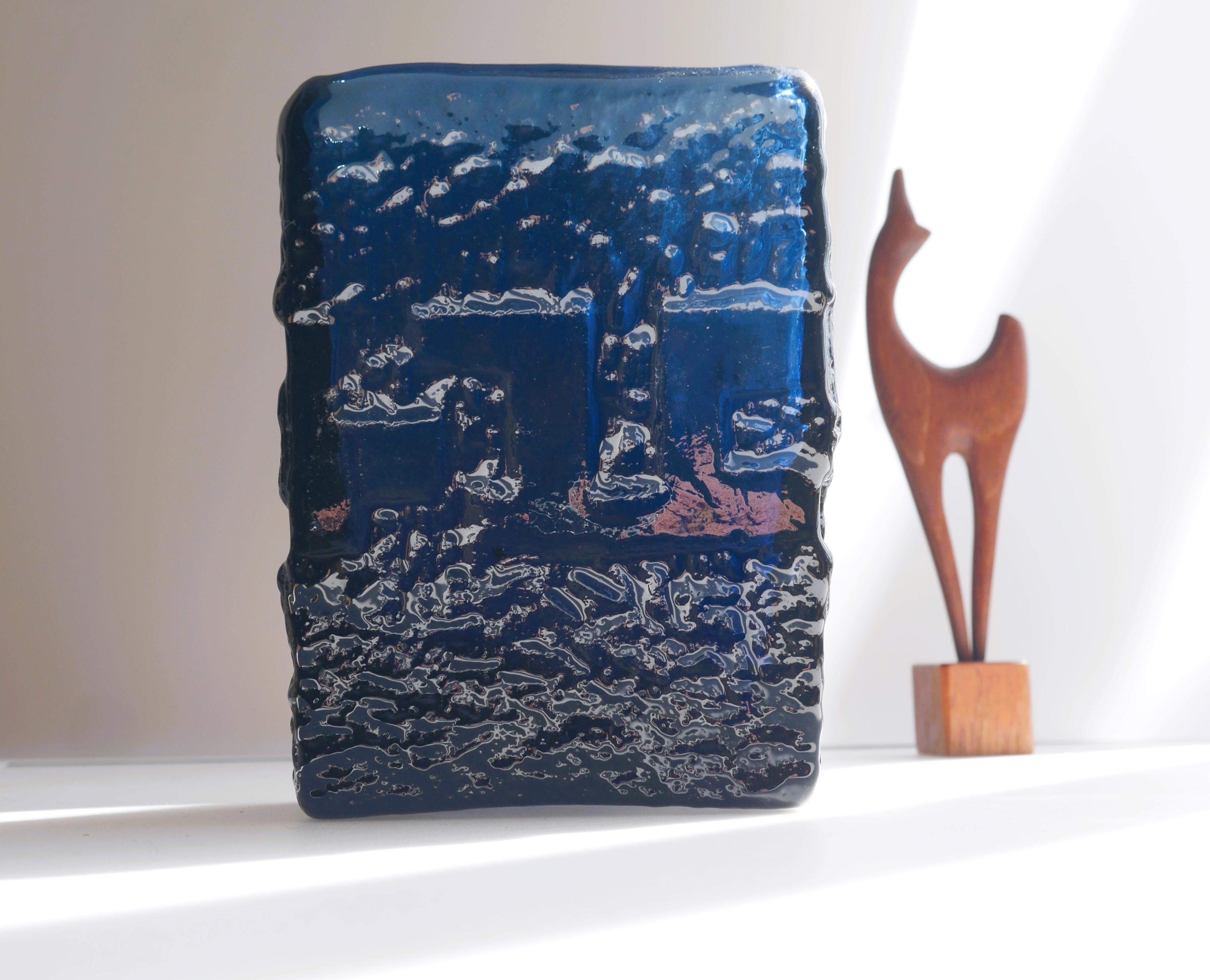 Blue Brutalist Art Glass Vase by Göte Augustsson for Ruda, Sweden 1