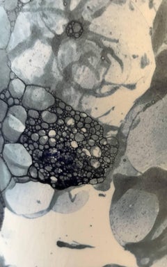 Blue Bubble Design on White Tall Ceramic Vase, Netherlands, Contemporary