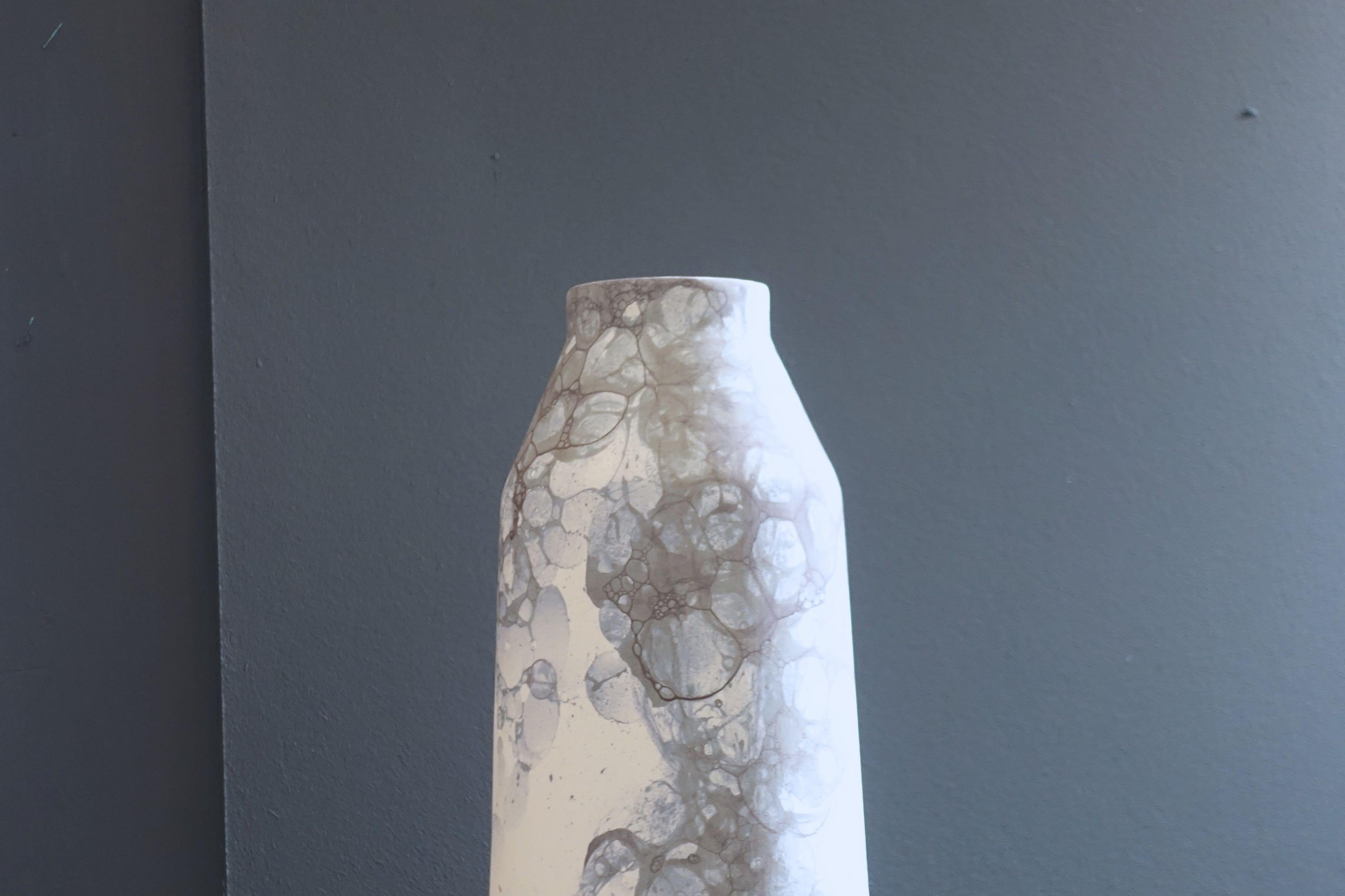 Dutch Blue Bubble Design on White Tall Ceramic Vase, Netherlands, Contemporary