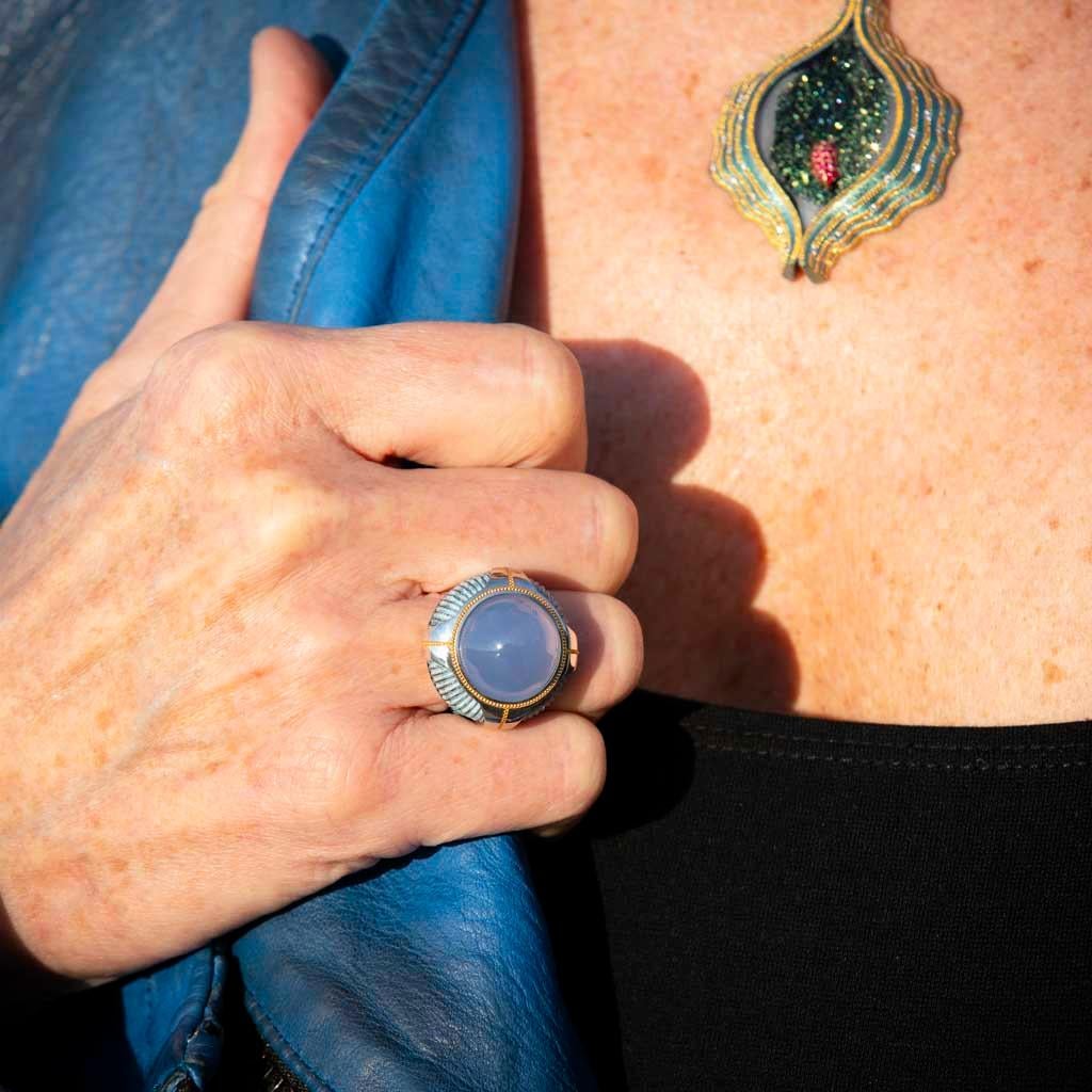 One of a Kind Blue Buddha Chalcedony Ring by Zoltan David In New Condition For Sale In Virginia Beach, VA