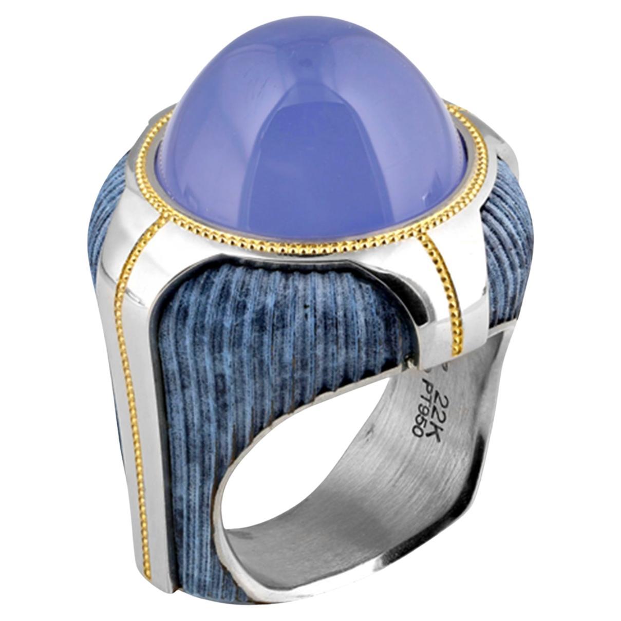 One of a Kind Blue Buddha Chalcedony Ring by Zoltan David For Sale