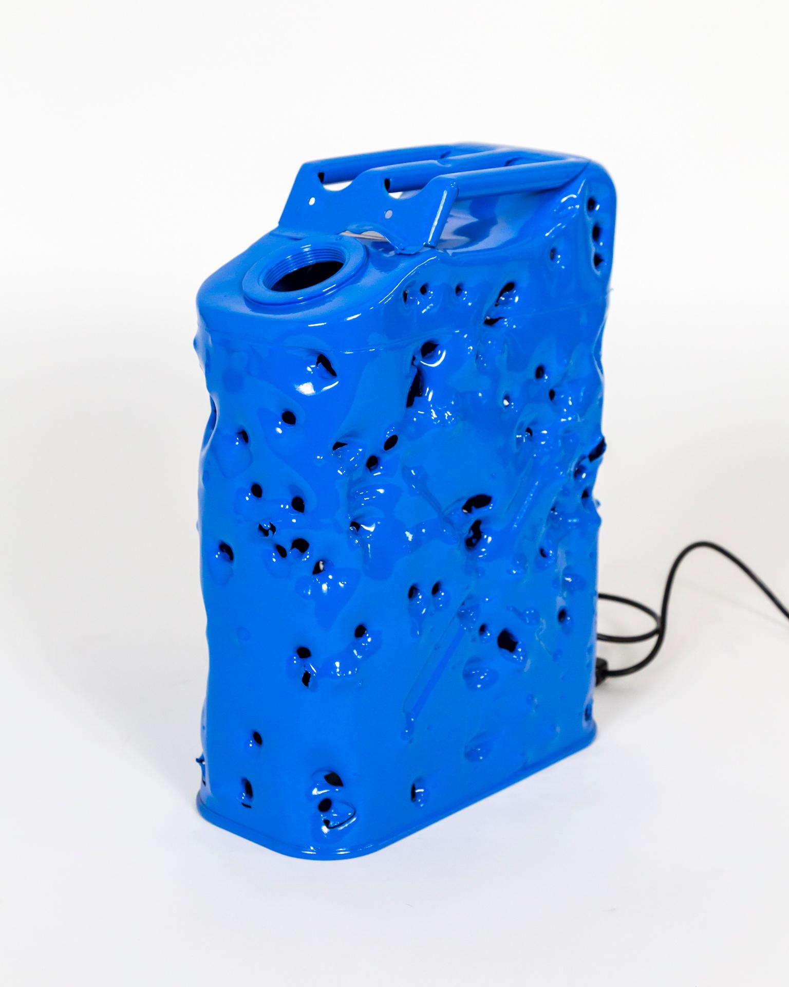 Powder-Coated Blue Bullet Hole Can Lamp by Charles Linder