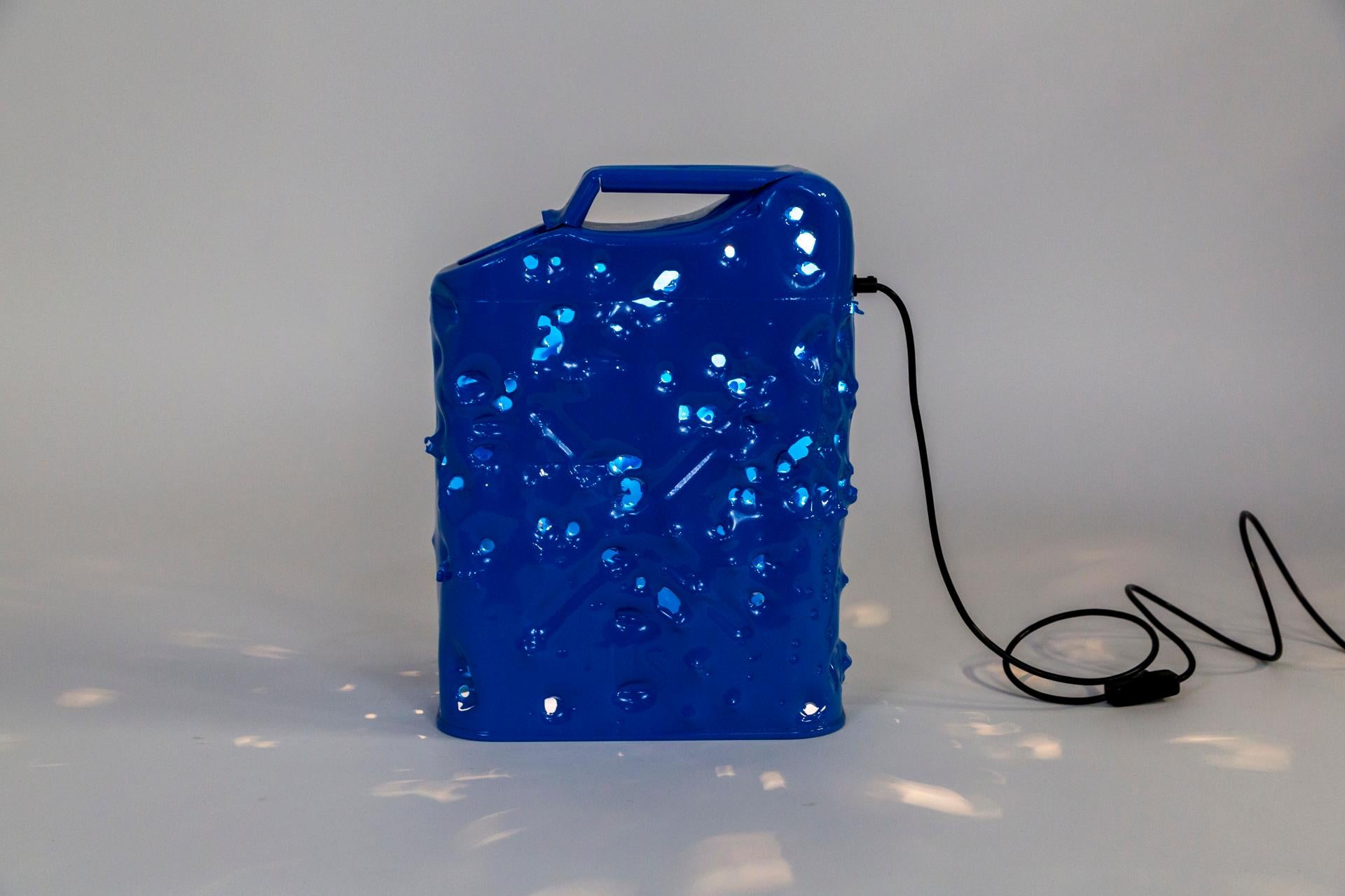 Blue Bullet Hole Can Lamp by Charles Linder 1