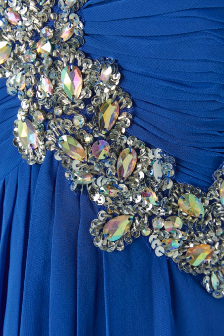 Bleu Robe de soirée bleue à bustier ornée de strass Love to Love G Mattiolo en vente