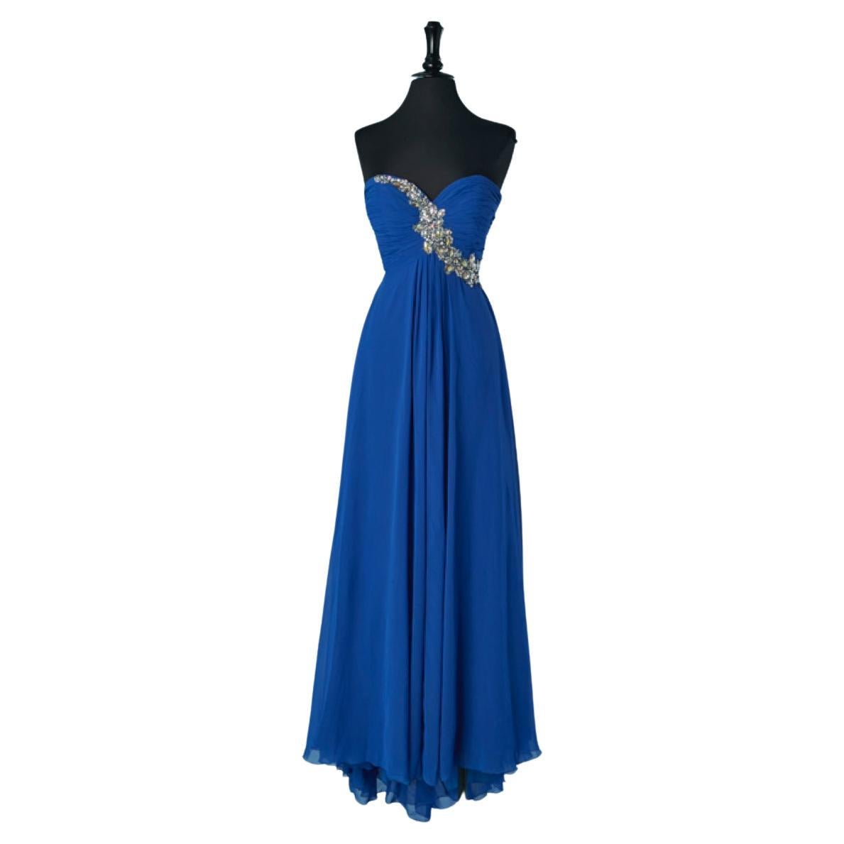 Robe de soirée bleue à bustier ornée de strass Love to Love G Mattiolo en vente