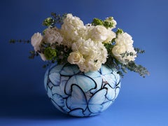 Jarrón Mariposas Azules, Vasija Cerámica Esmaltada, Adorno Mayólica, Hecho a Mano Italia