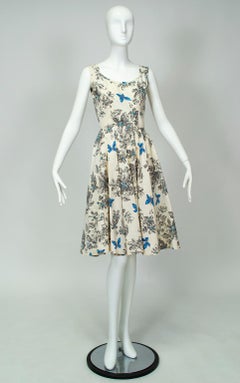 Blue Butterfly Sketch New Look Ballerina Sundress with Bib Points - XS, 1950s