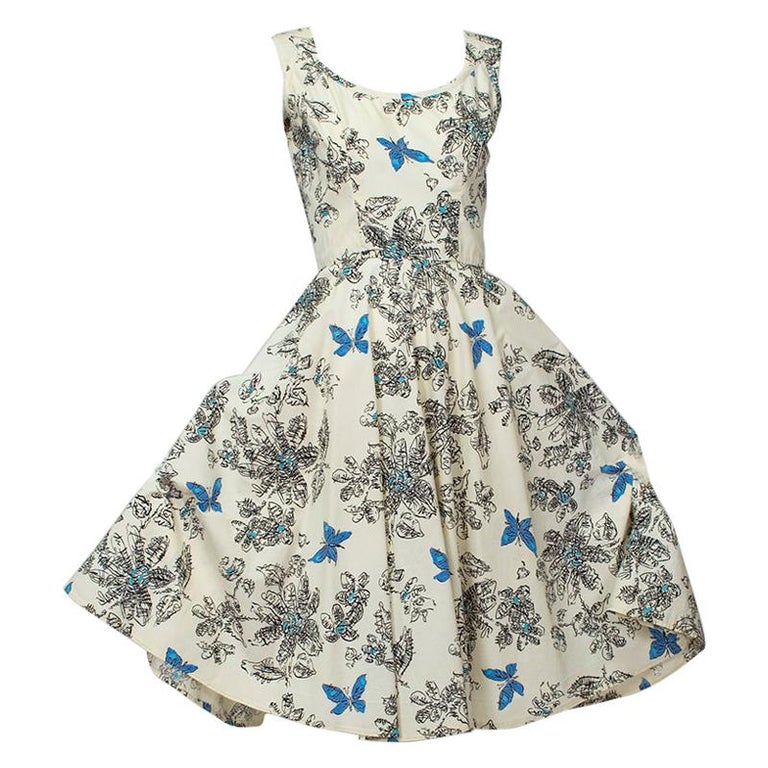 Blue Butterfly Sketch New Look Ballerina Sundress with Bib Points - XS, 1950s For Sale at 1stDibs | butterfly dress sketch, ballerina print dress, sun dress drawing Blue Butterfly Sketch New Look Ballerina Sundress with Bib Points - XS, 1950s For Sale at 1stDibs | butterfly dress sketch, ballerina print dress, sun dress drawing