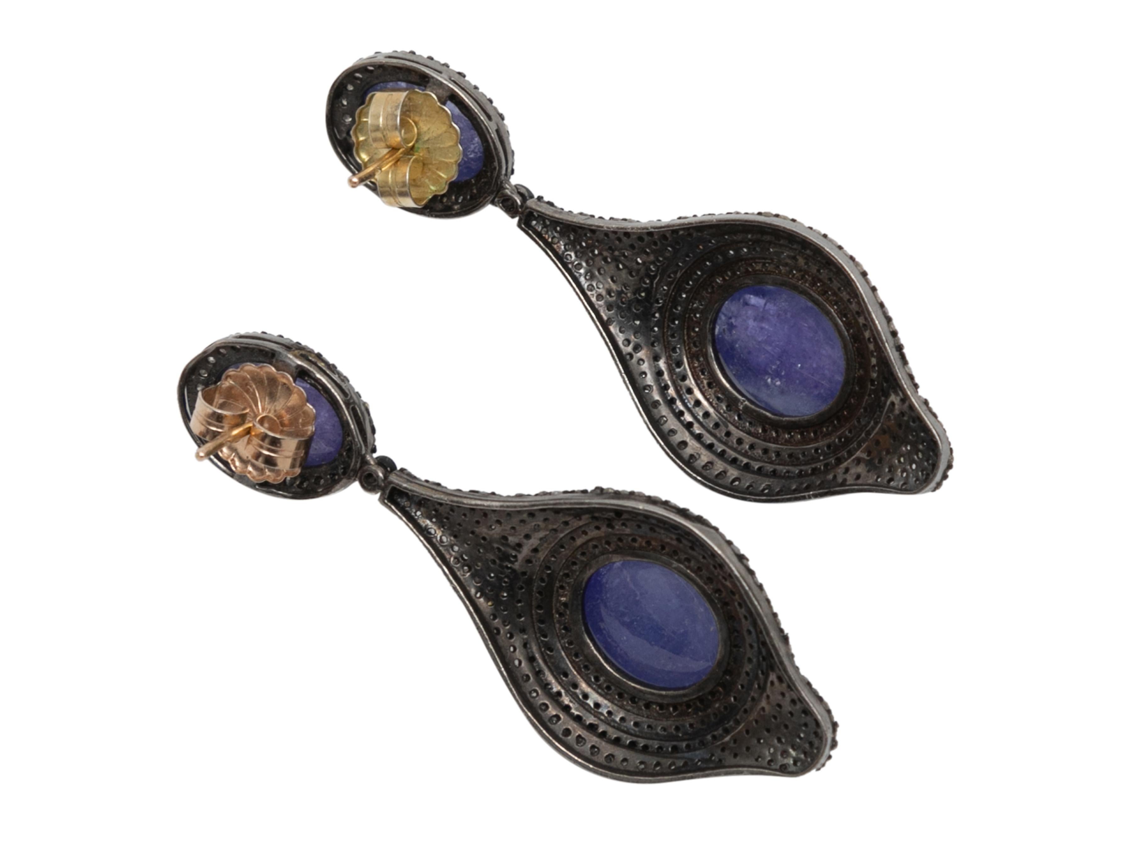 Blue cabochon and pave diamond pierced drop earrings by Bavna. 0.75