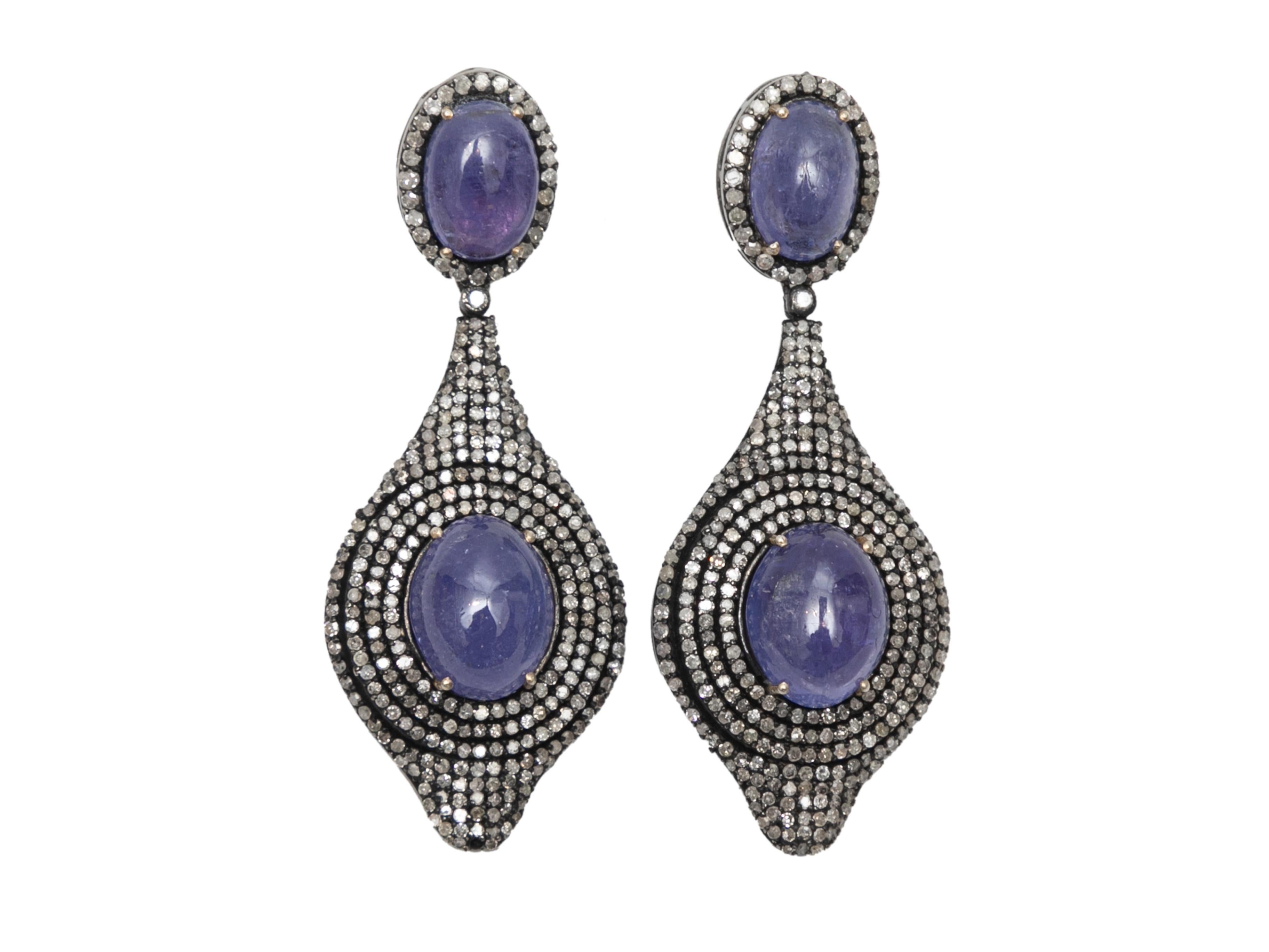 Blue Cabochon & Diamond Bavna Drop Pierced Earrings In Good Condition For Sale In New York, NY