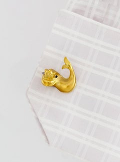 Blue Cabochon Sapphire 18k Yellow Gold DOLPHIN Cufflinks by John Landrum Bryant