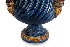 Blue Cachepot, Manufacture of Sarreguemines, France, End of the 19th Century