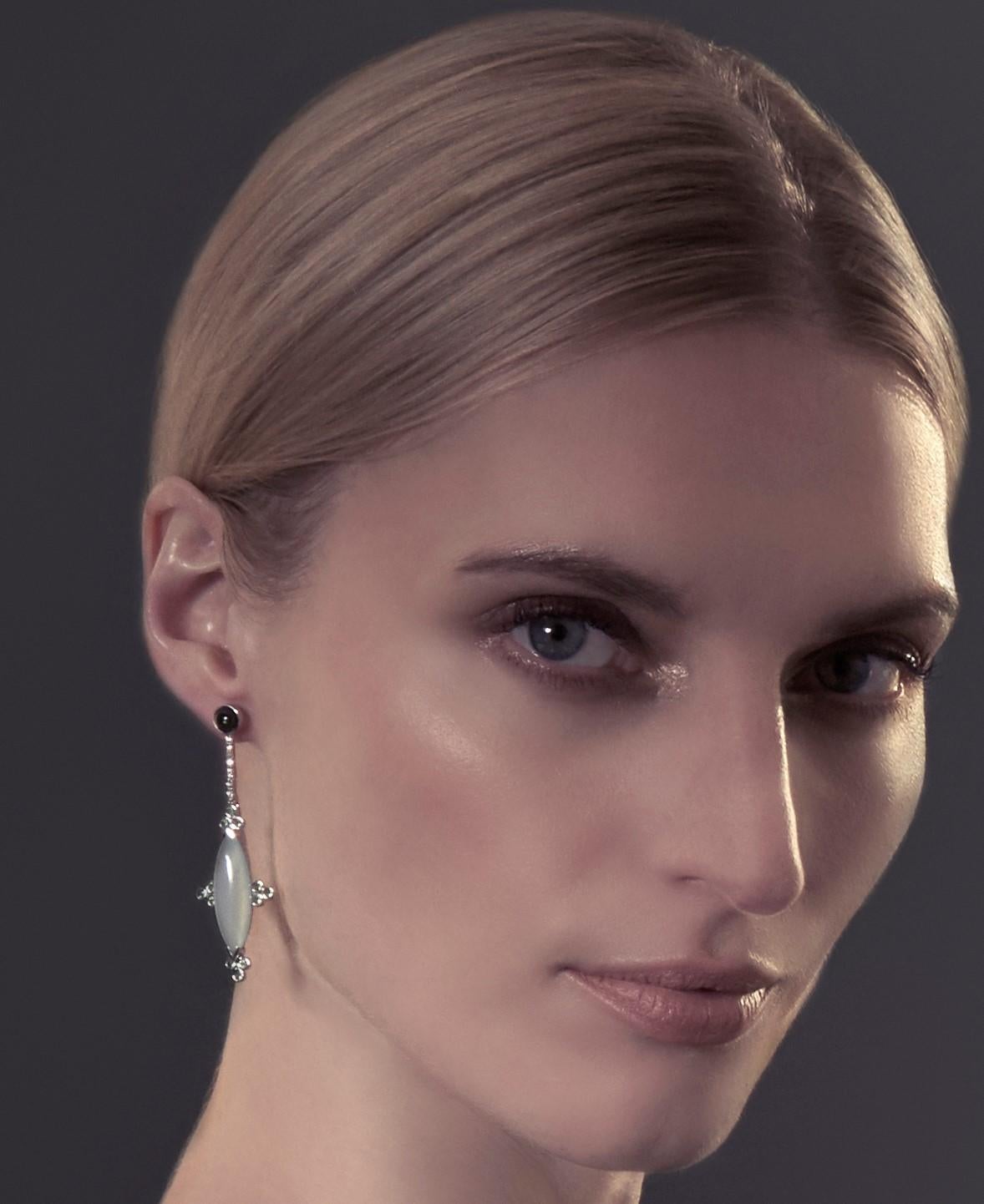 Brilliant Cut Blue Calcedony with Tsavorite and Diamond Earrings For Sale
