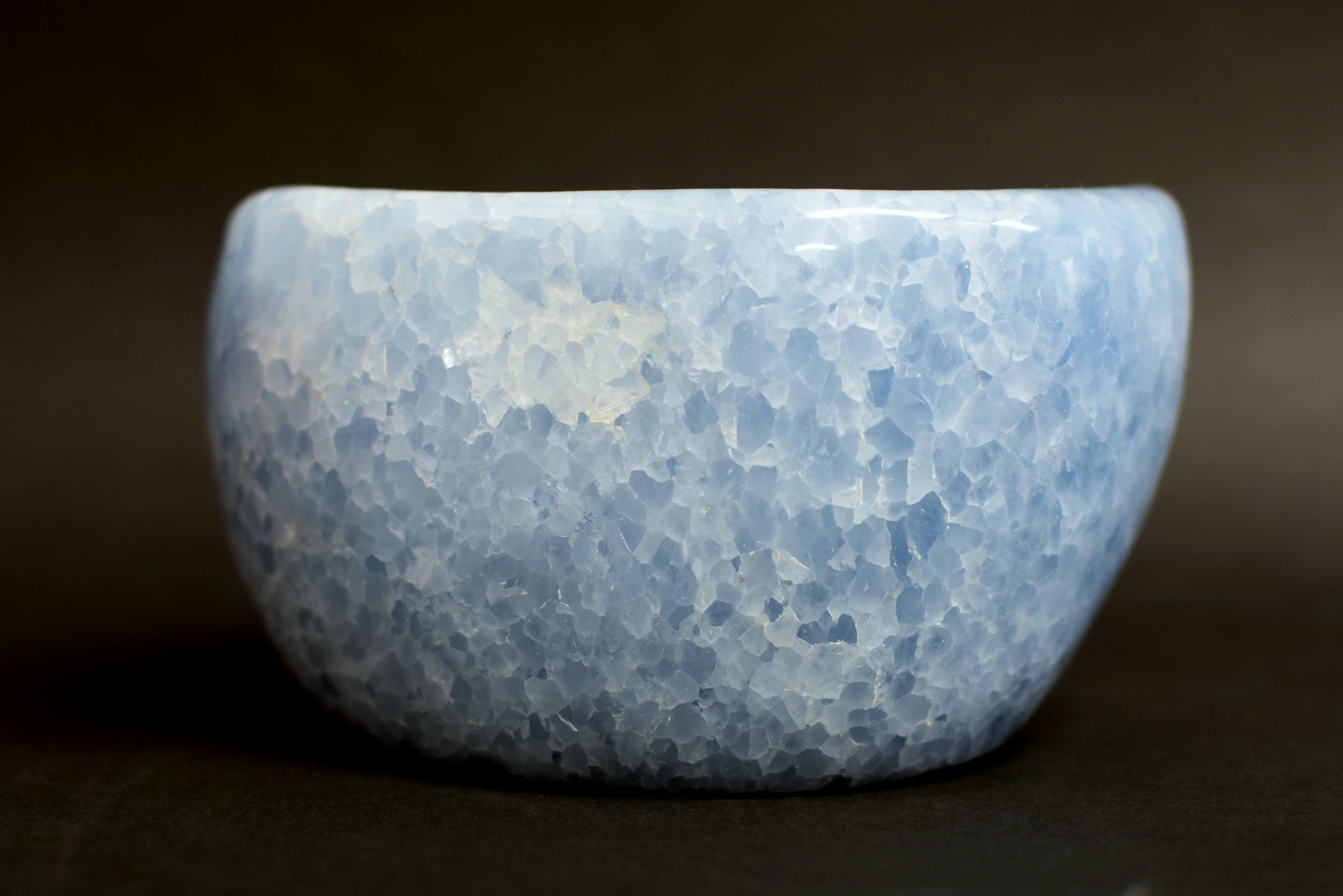Modern Blue Calcite Bowl 6.6 lb Blue and White For Sale