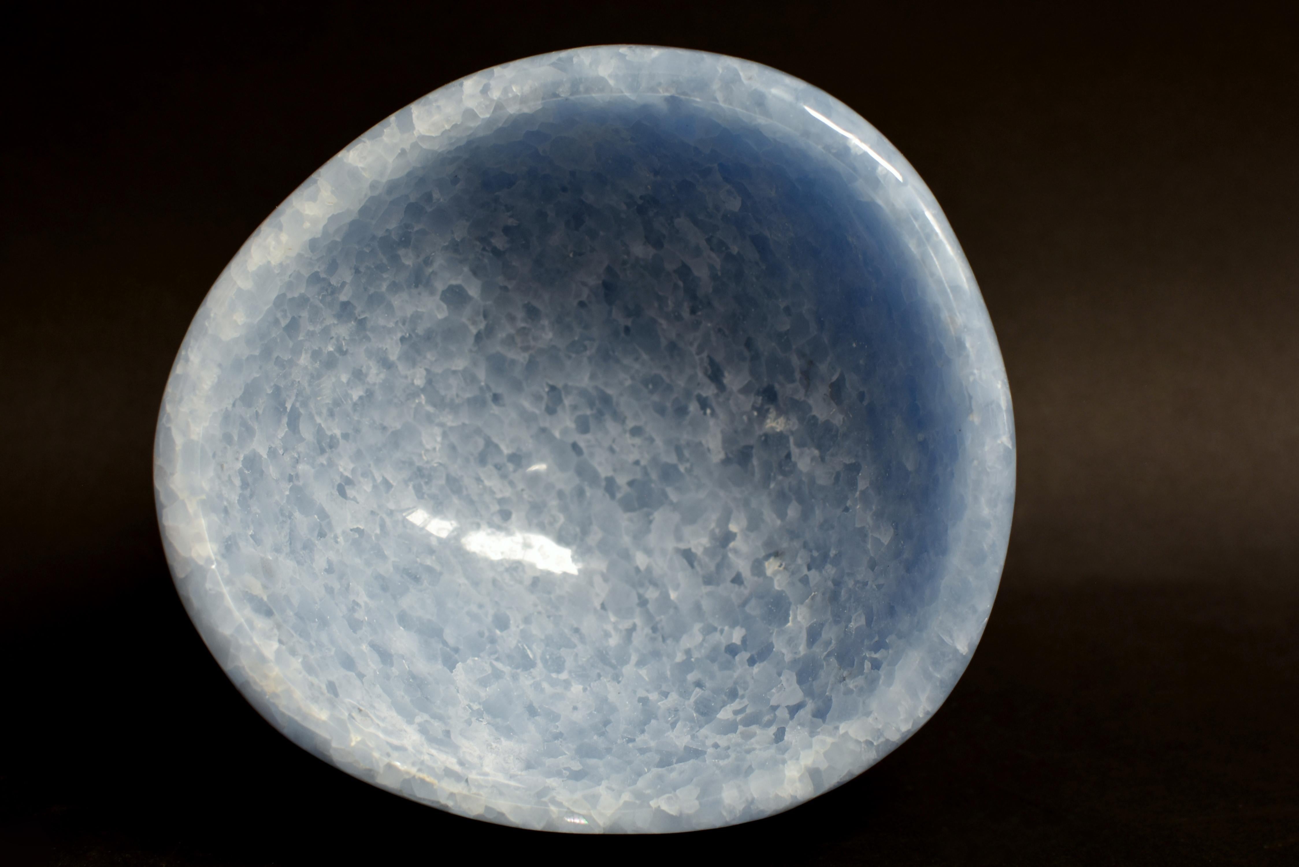 South African Blue Calcite Bowl 6.6 lb Blue and White For Sale