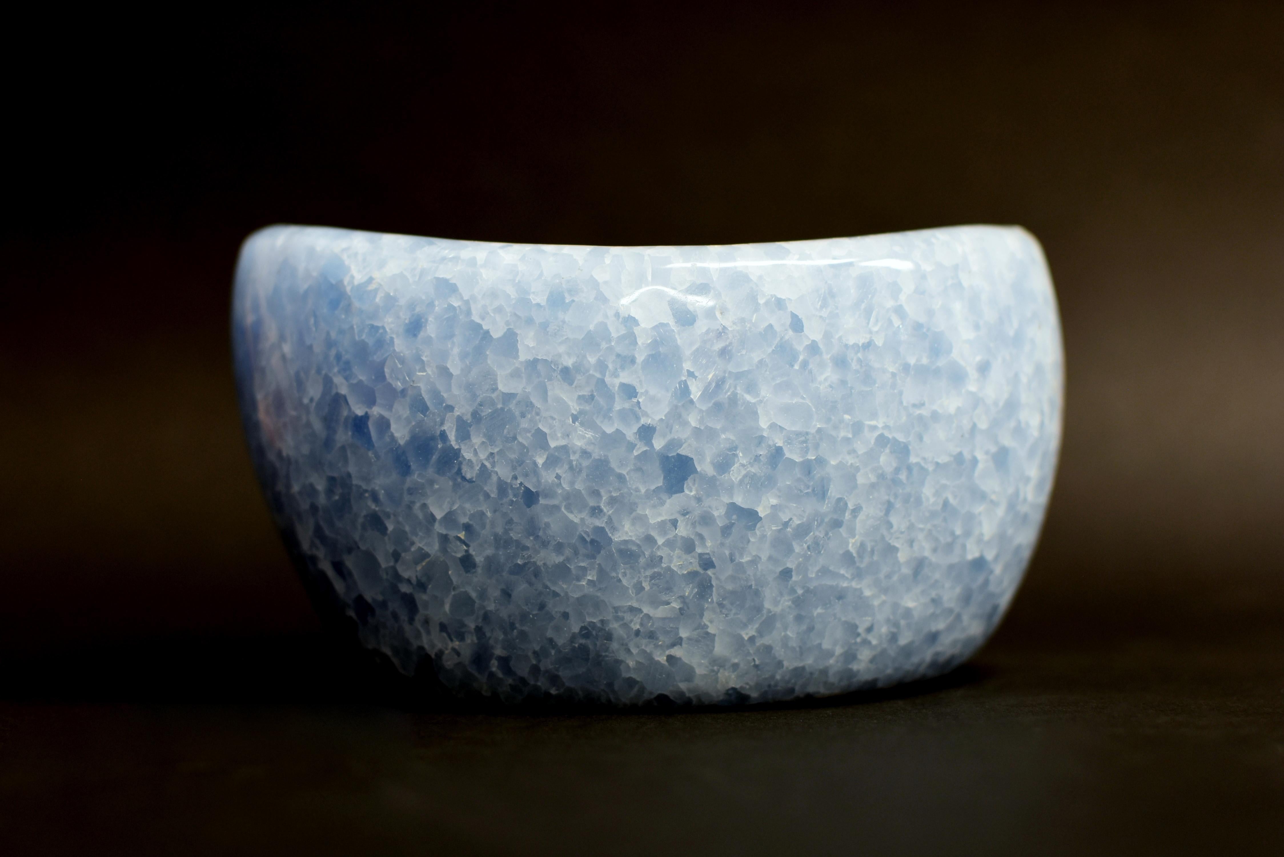 Contemporary Blue Calcite Bowl 6.6 lb Blue and White For Sale