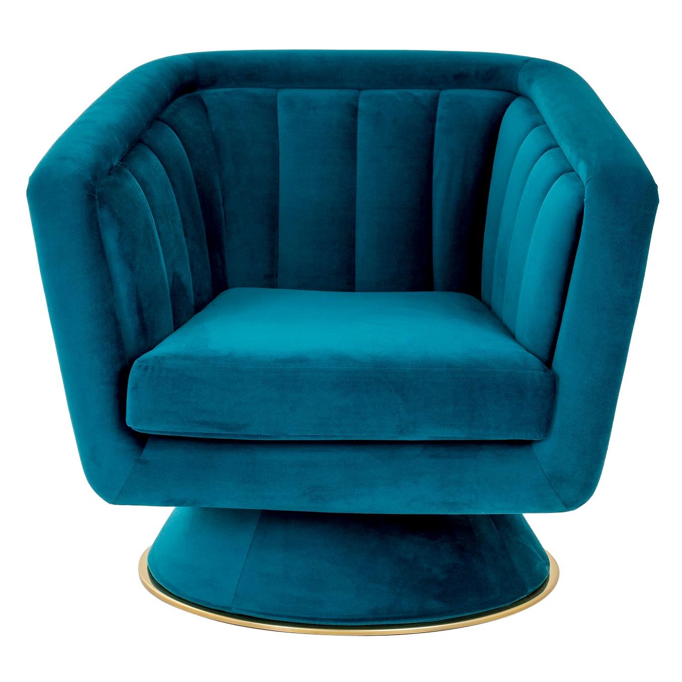 Blue Caprice Swivel Armchair with Brushed Brass Detail on Base