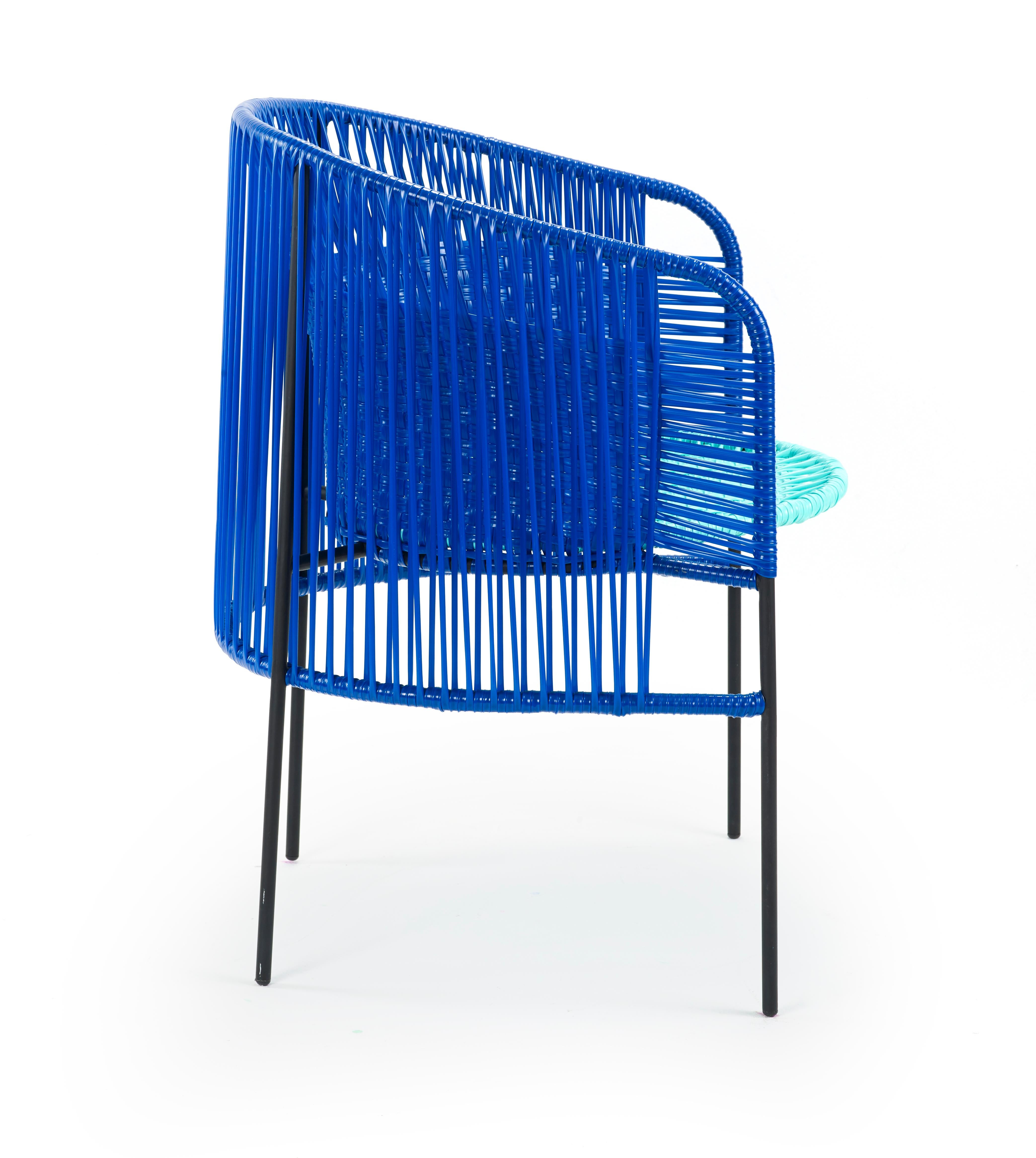 German Blue Caribe Dining Chair by Sebastian Herkner For Sale