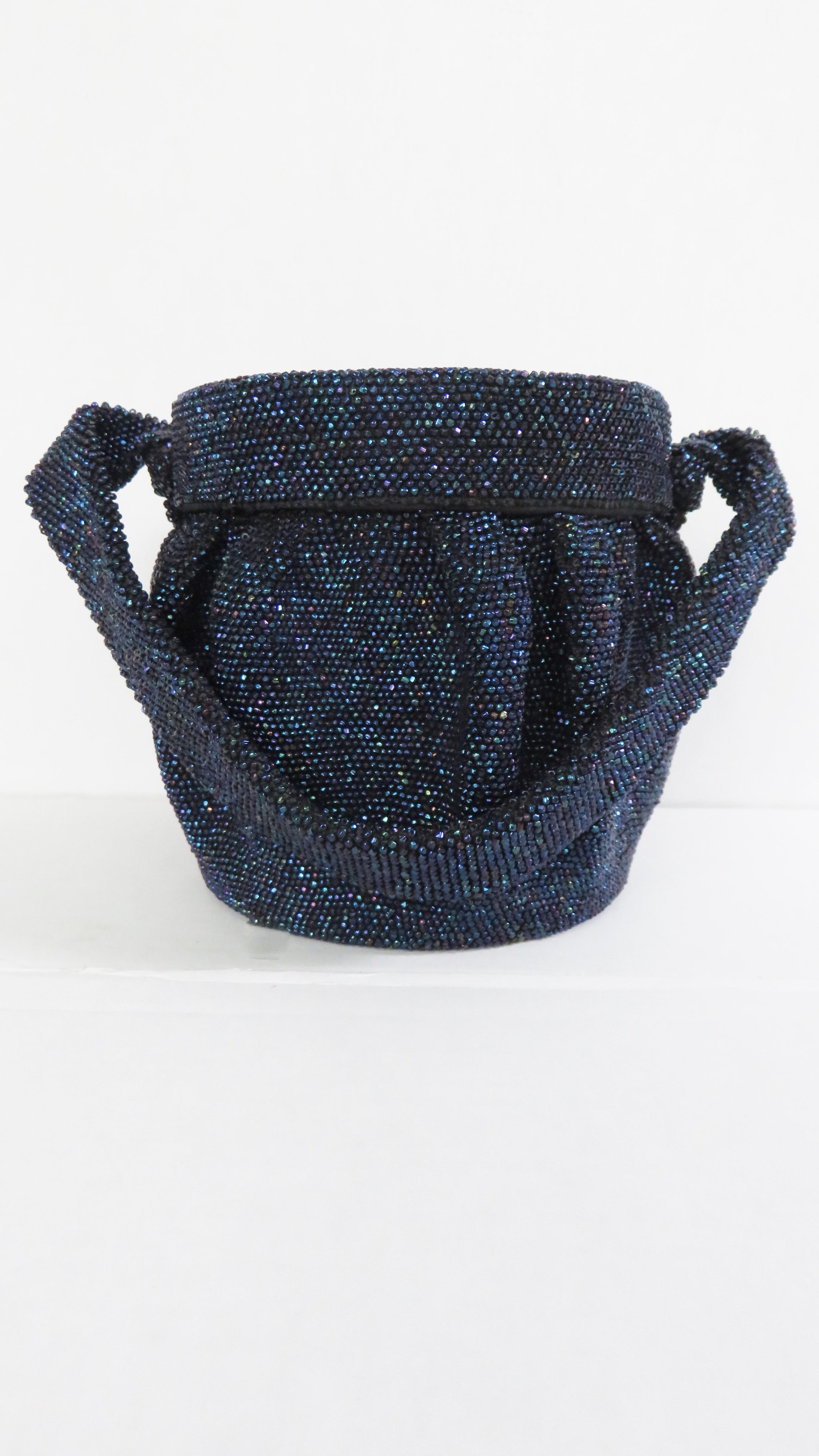 Women's Blue Carnival Glass Beaded 1940s Box Handbag For Sale