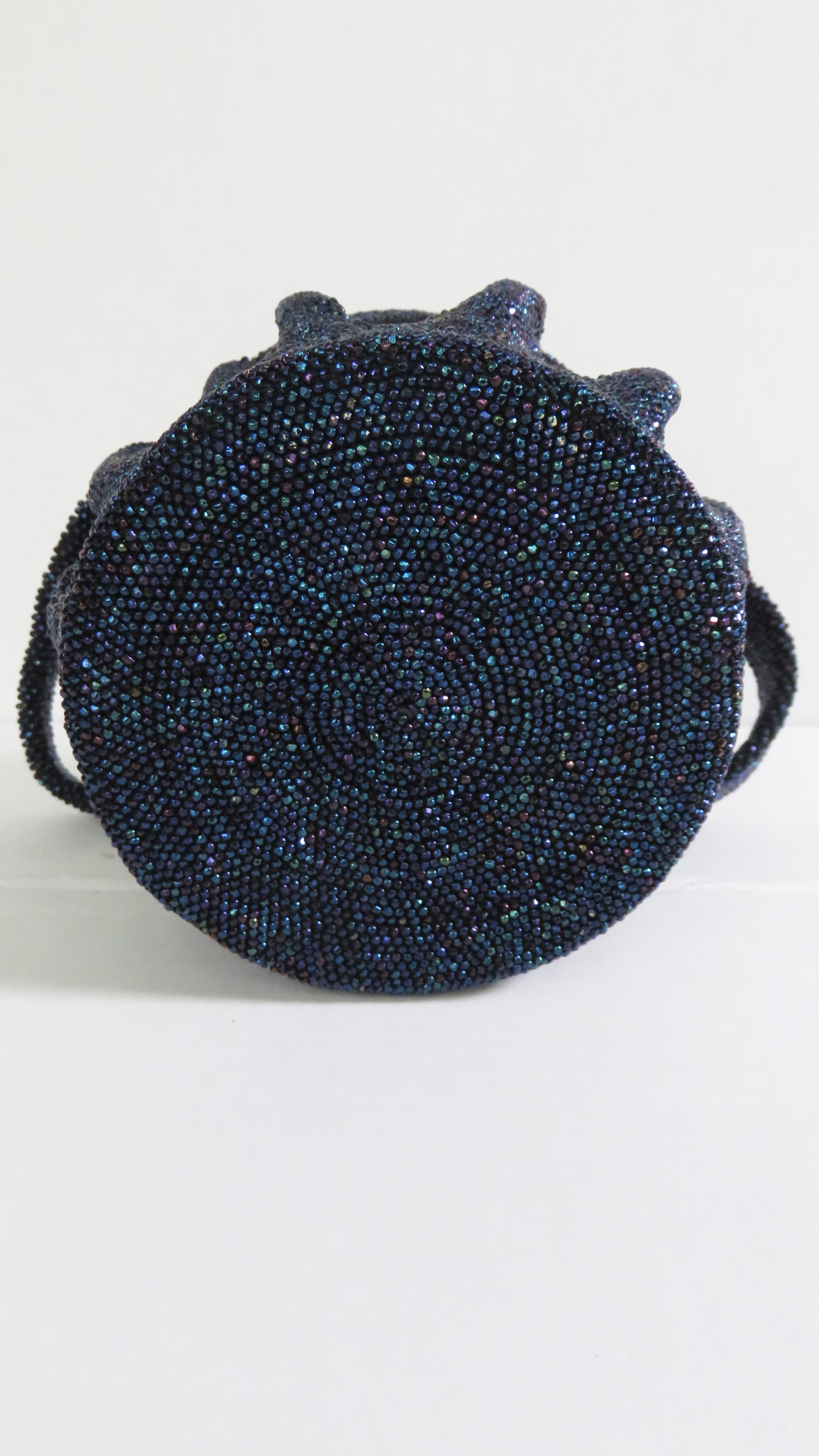 Blue Carnival Glass Beaded 1940s Box Handbag For Sale 3