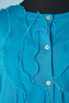 Blue cashmere cardigan and blue silk chiffon dress ensemble Bottega Veneta