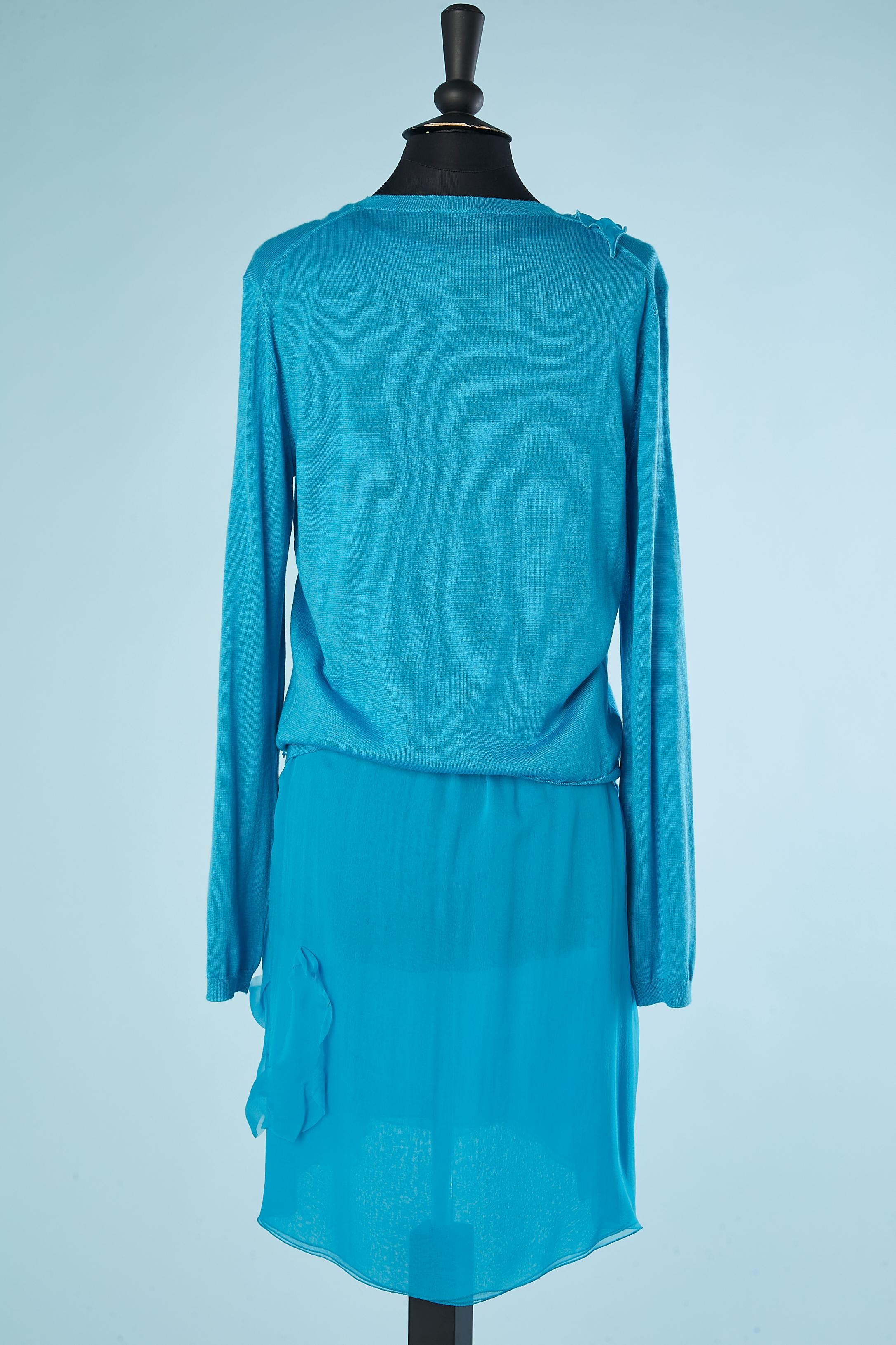 Bleu Ensemble cardigan en cachemire bleu et robe en mousseline de soie bleue Bottega Veneta  en vente