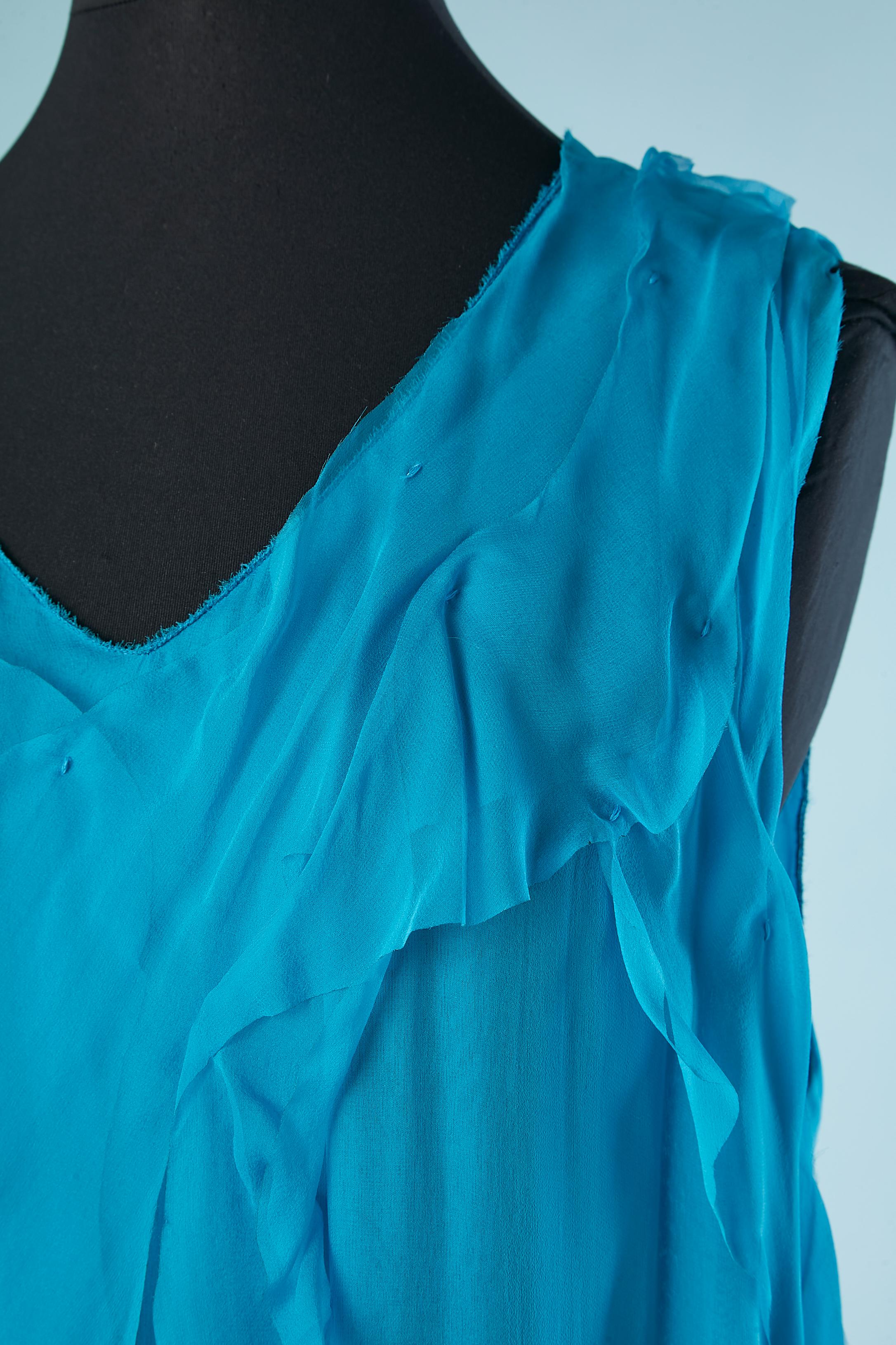 Blue cashmere cardigan and blue silk chiffon dress ensemble Bottega Veneta  For Sale 2