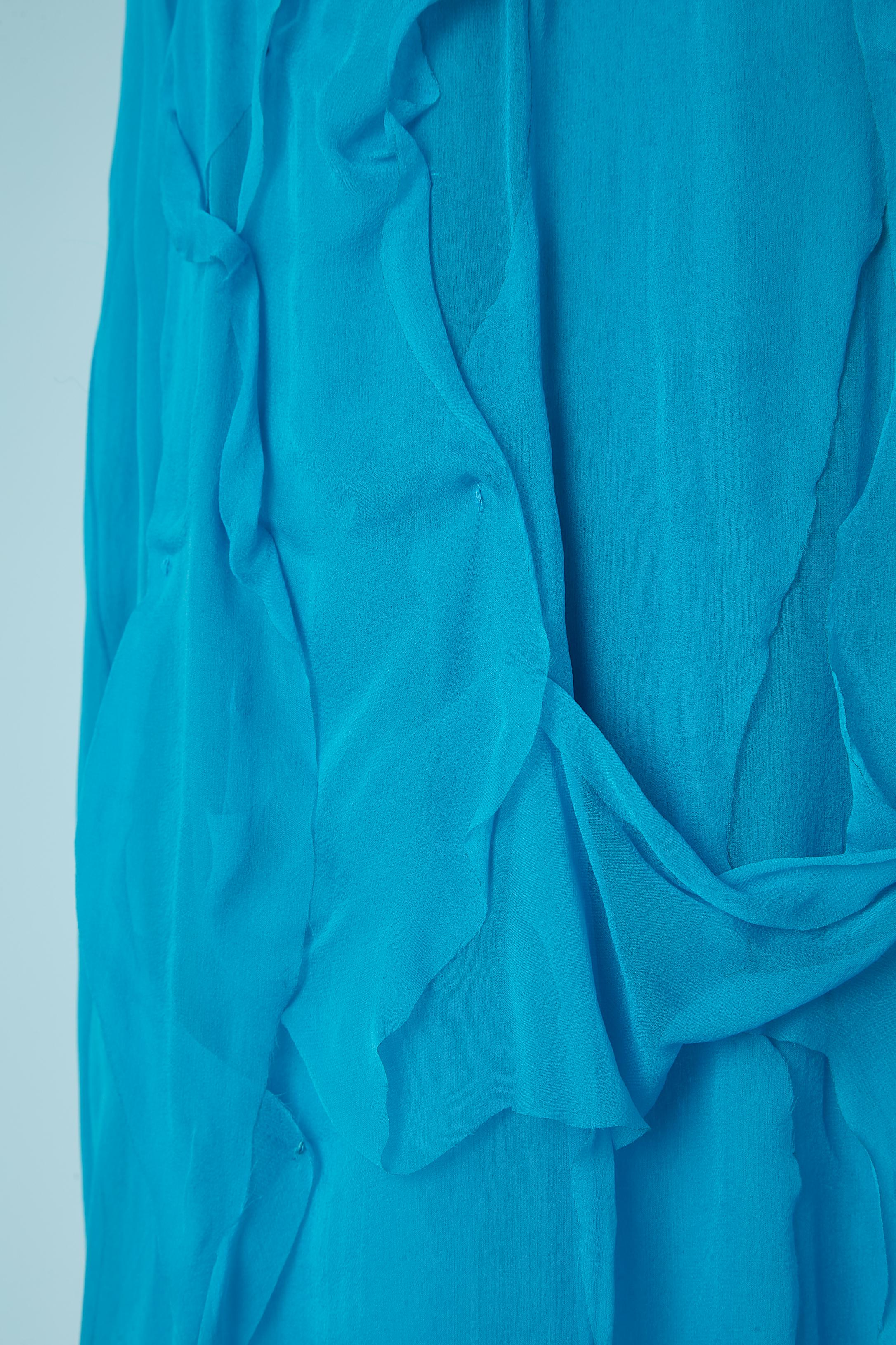 Ensemble cardigan en cachemire bleu et robe en mousseline de soie bleue Bottega Veneta  en vente 2