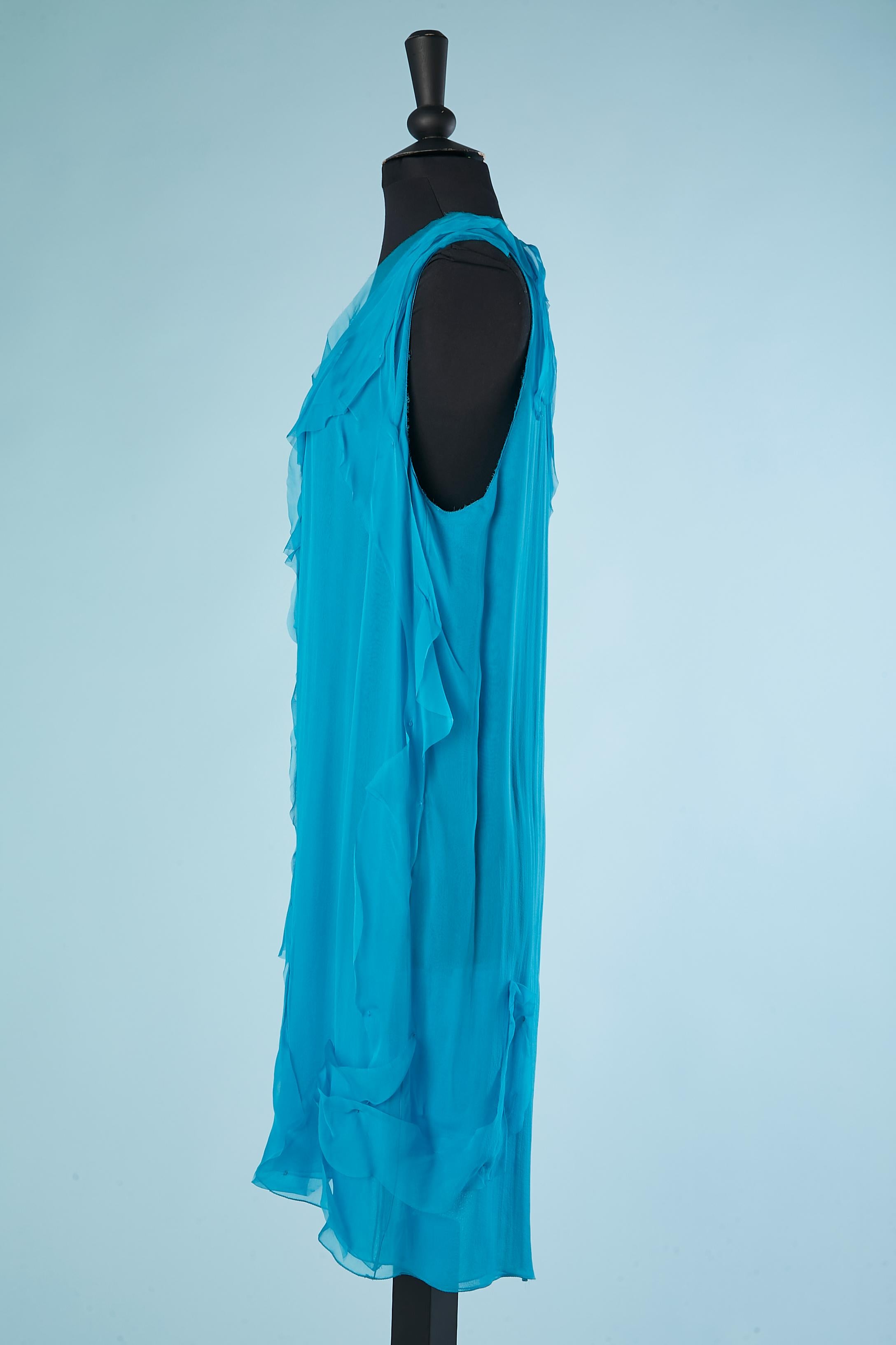 Blue cashmere cardigan and blue silk chiffon dress ensemble Bottega Veneta  For Sale 4