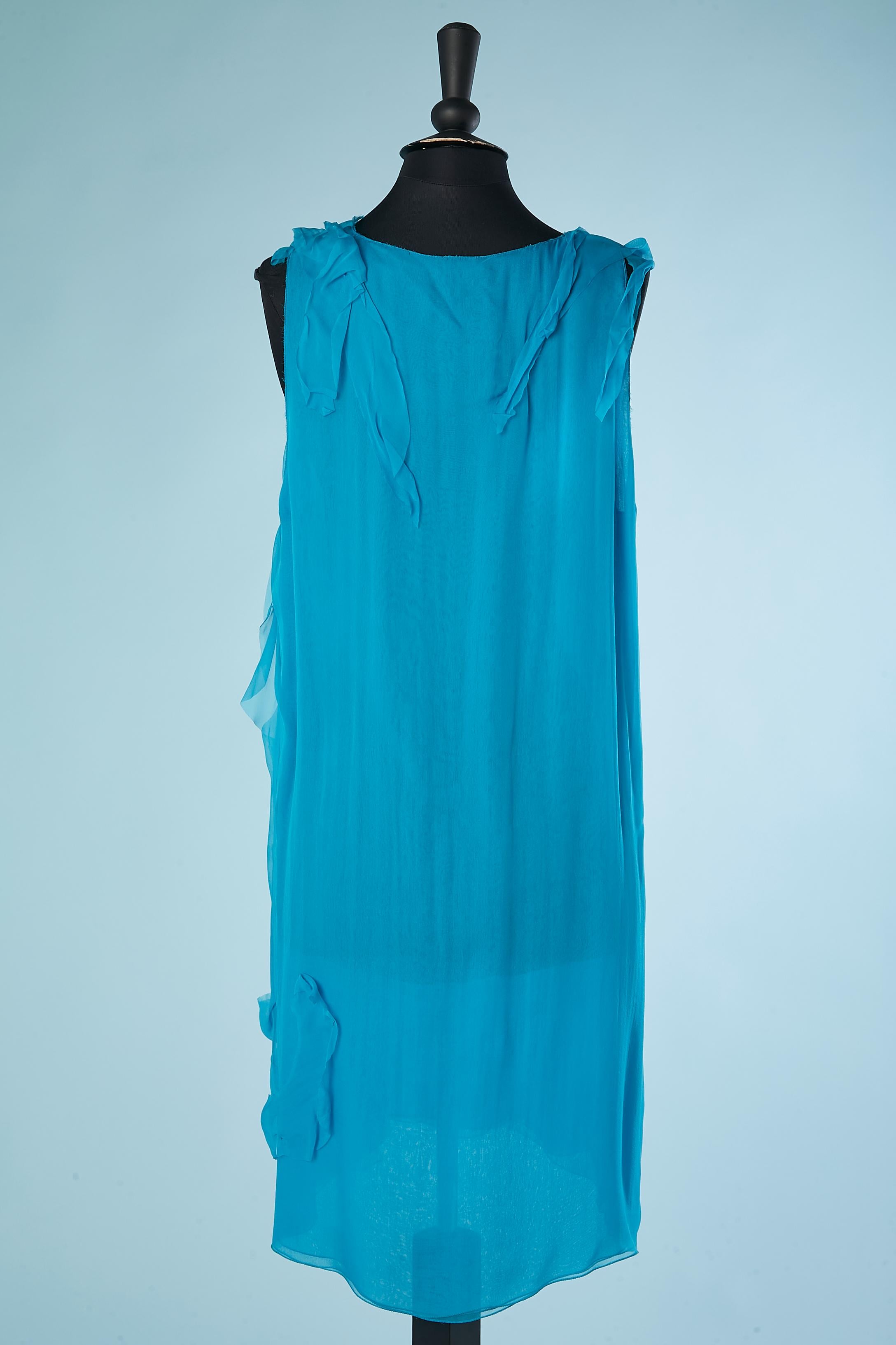 Blue cashmere cardigan and blue silk chiffon dress ensemble Bottega Veneta  For Sale 5