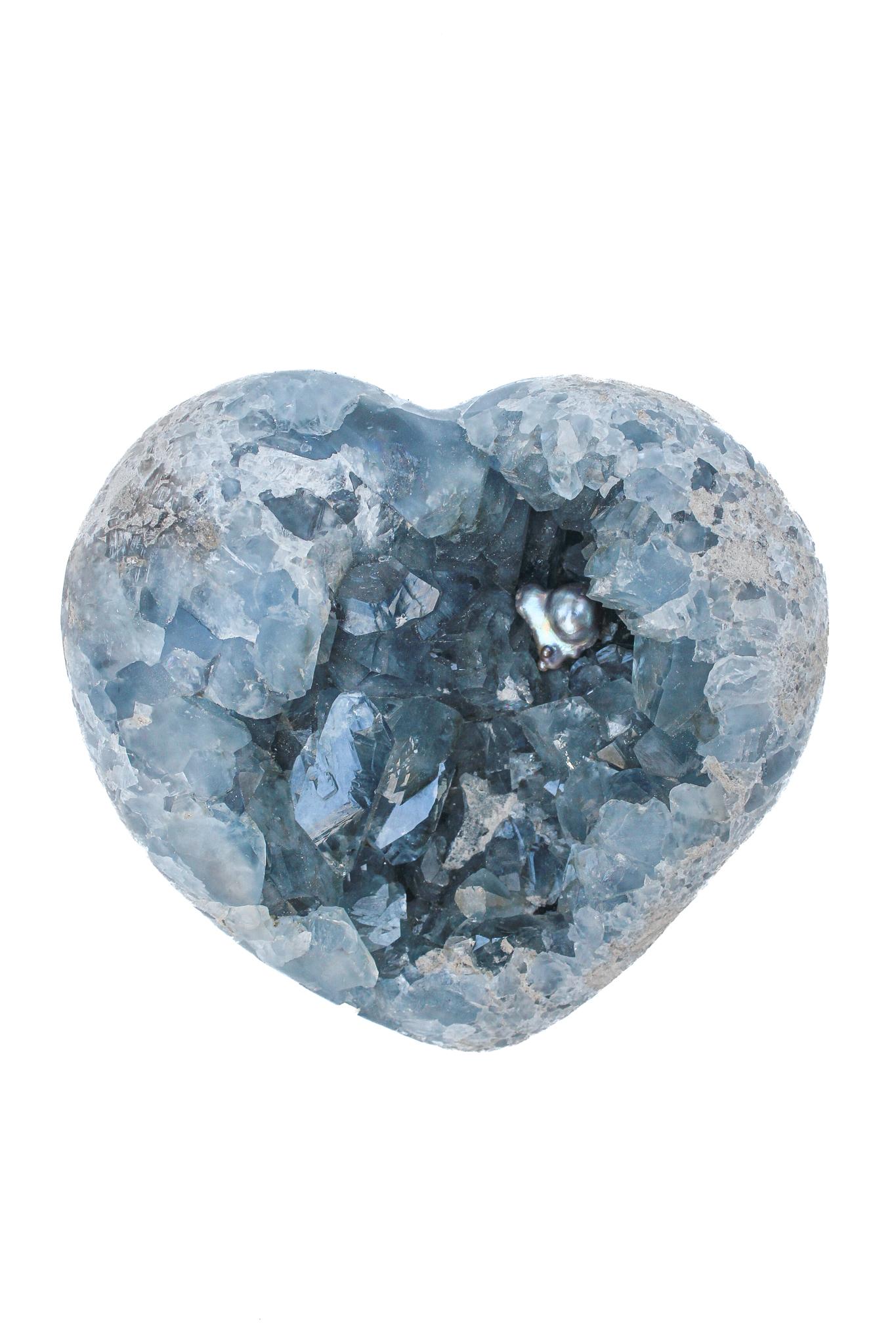 Organique Cœur céleste bleu en forme de cœur avec perle baroque