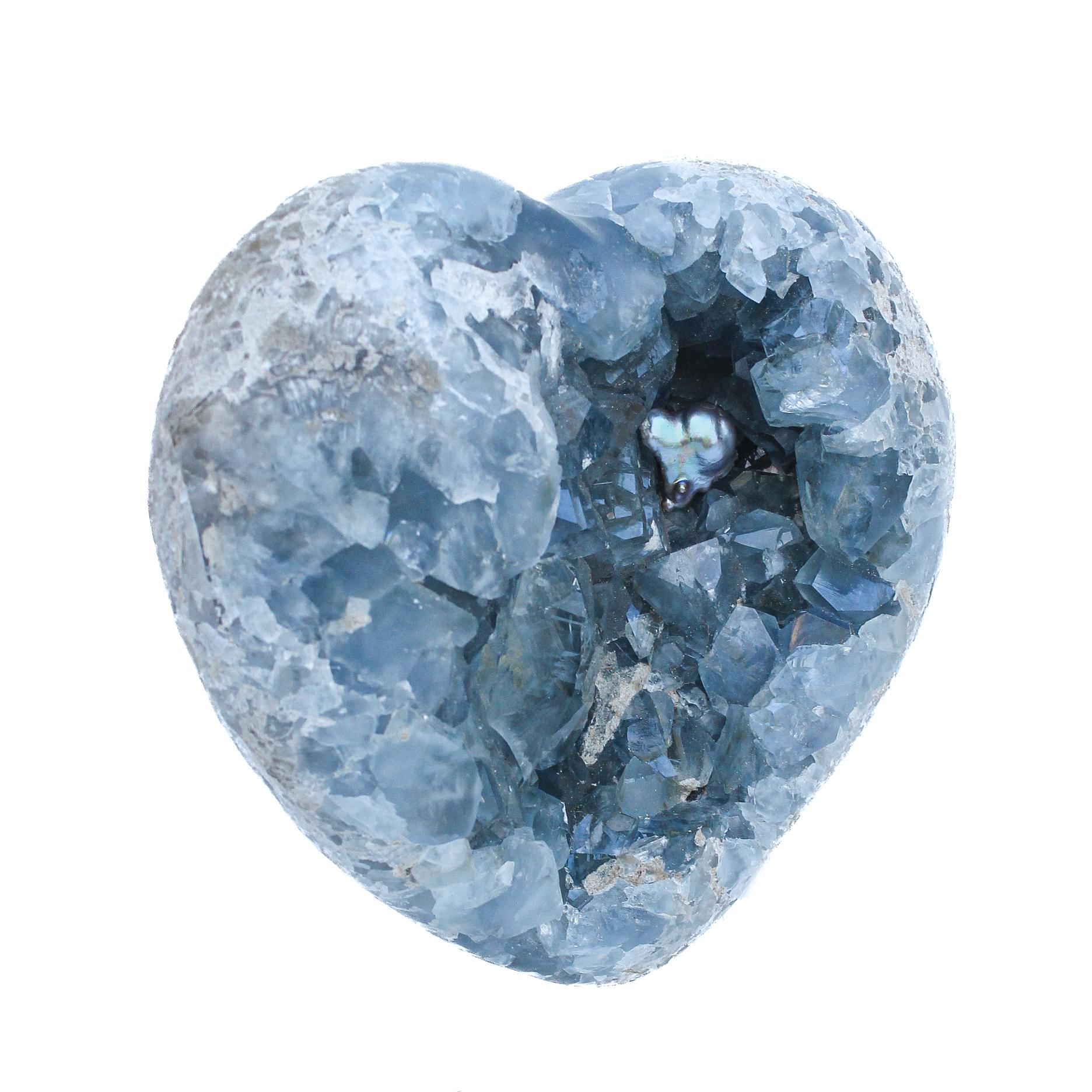 Malgache Cœur céleste bleu en forme de cœur avec perle baroque