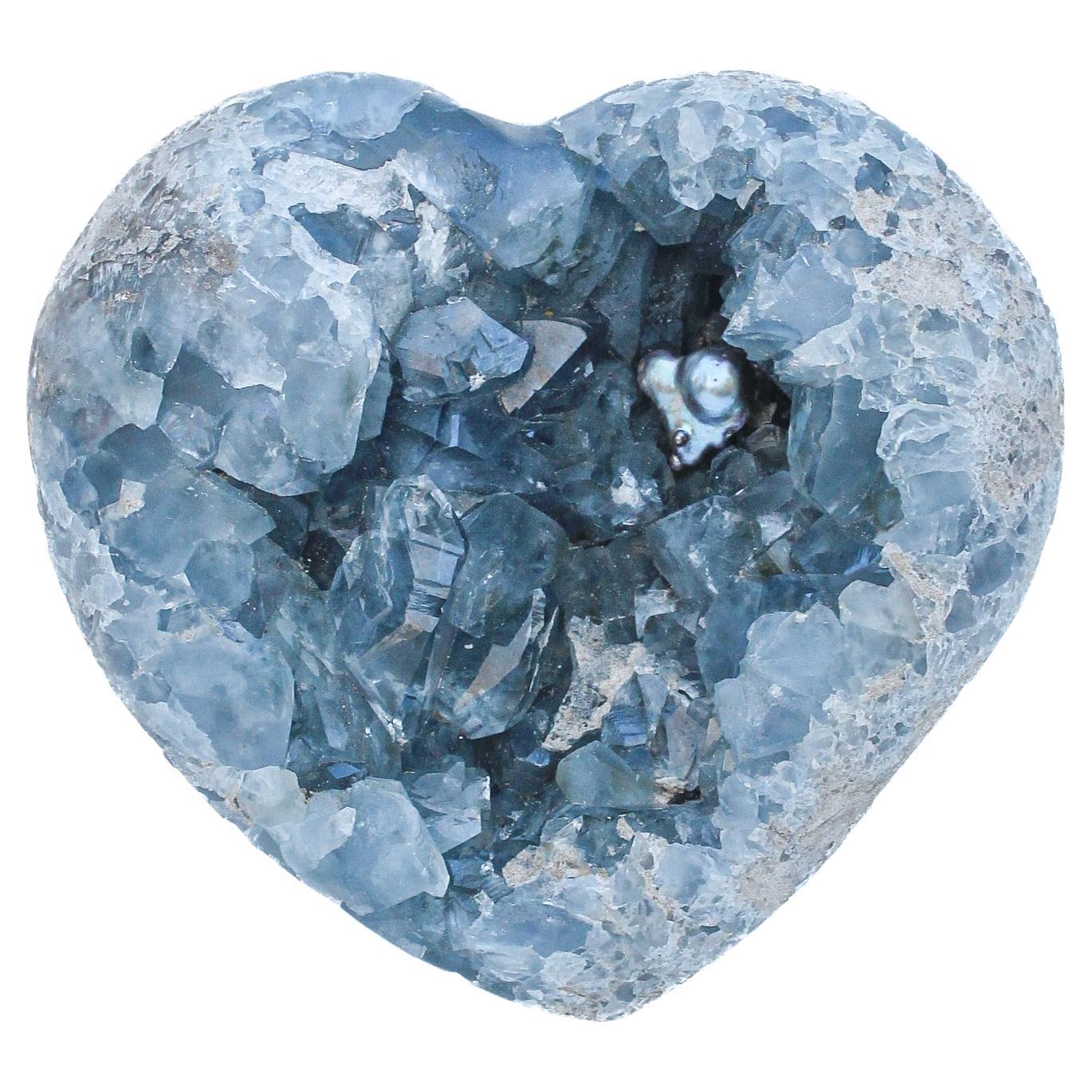 Cœur céleste bleu en forme de cœur avec perle baroque