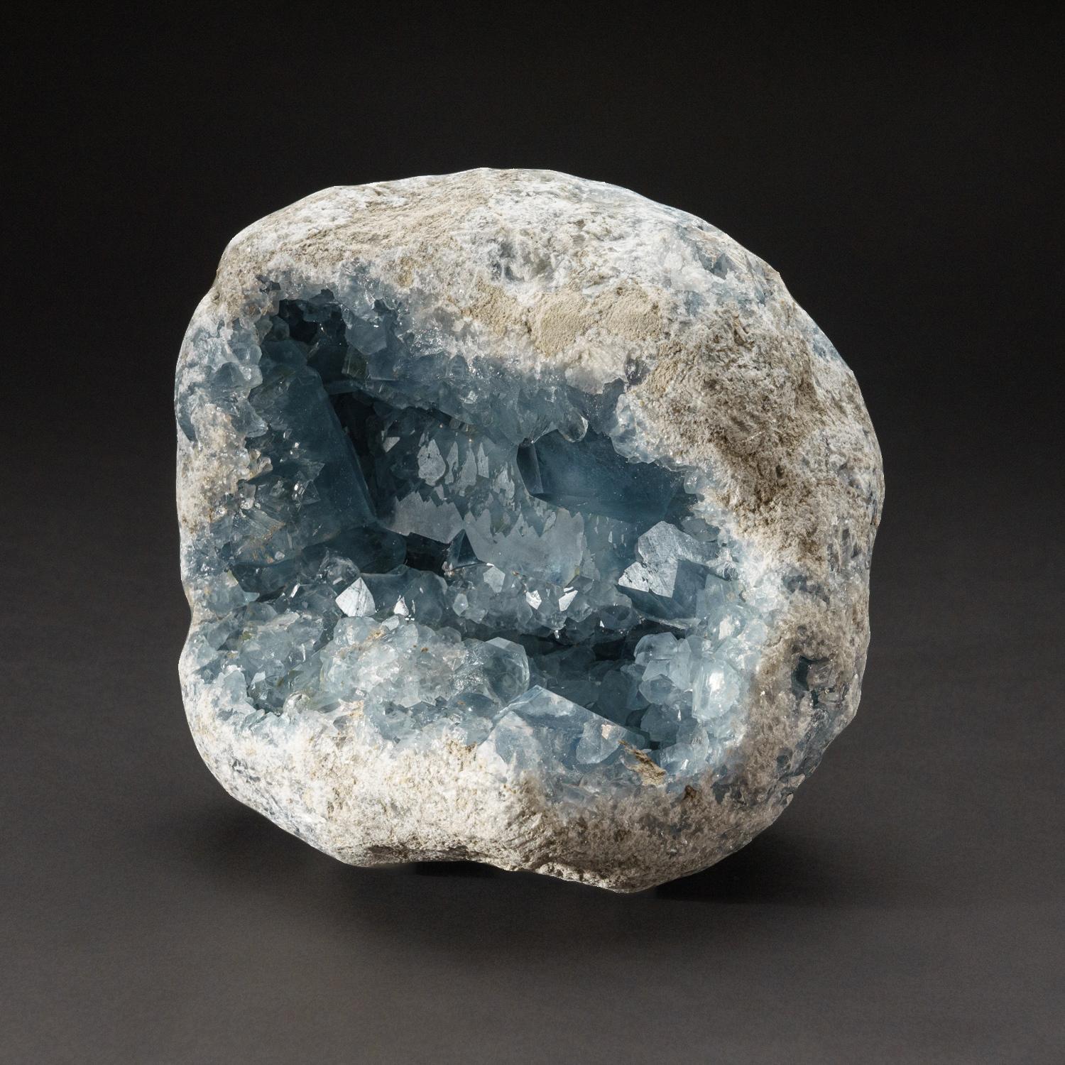 Blue Celestite Cluster Geode From Sankoany, Ketsepy Mahajanga, Madagascar (14 lb In New Condition For Sale In New York, NY