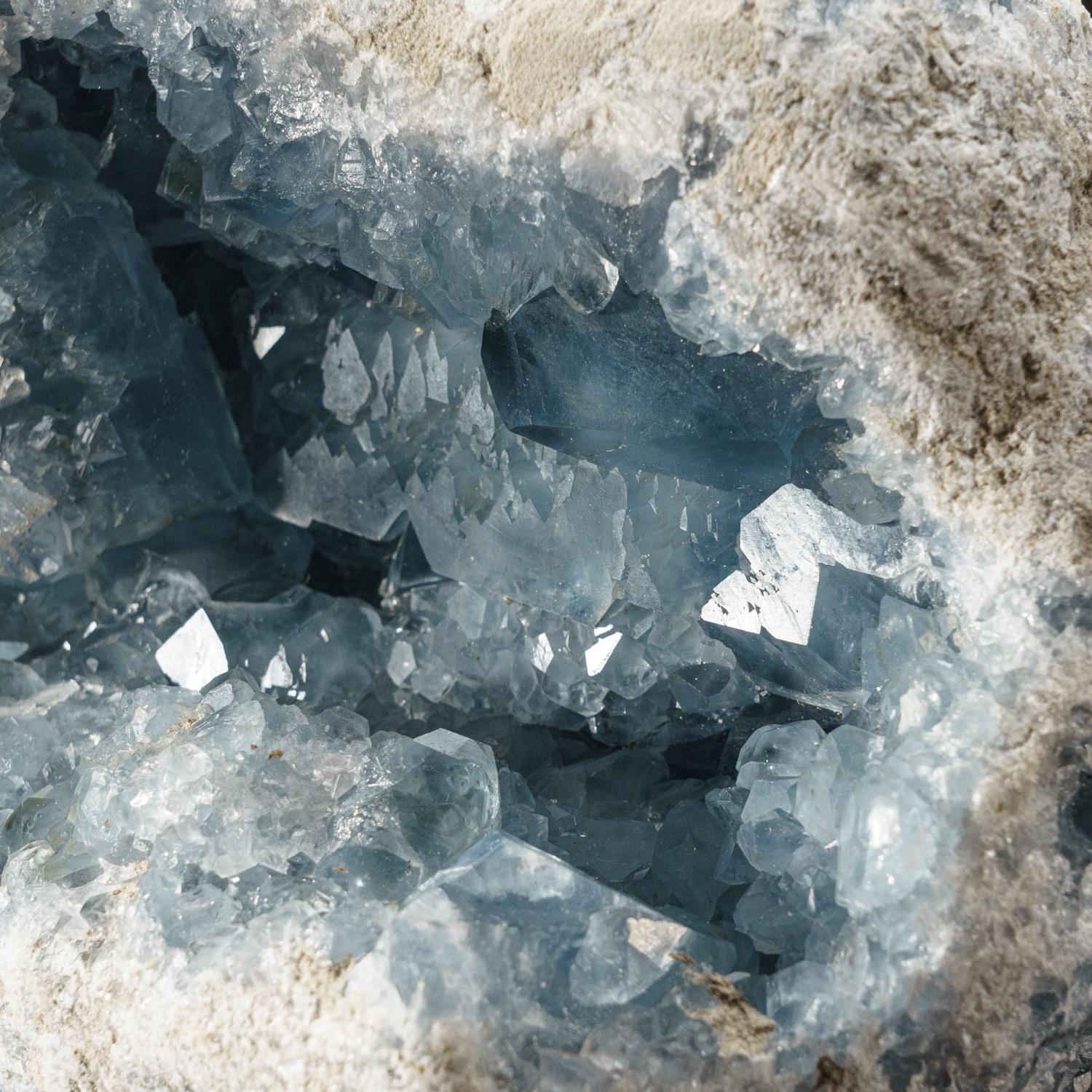 Contemporary Blue Celestite Cluster Geode From Sankoany, Ketsepy Mahajanga, Madagascar (14 lb For Sale