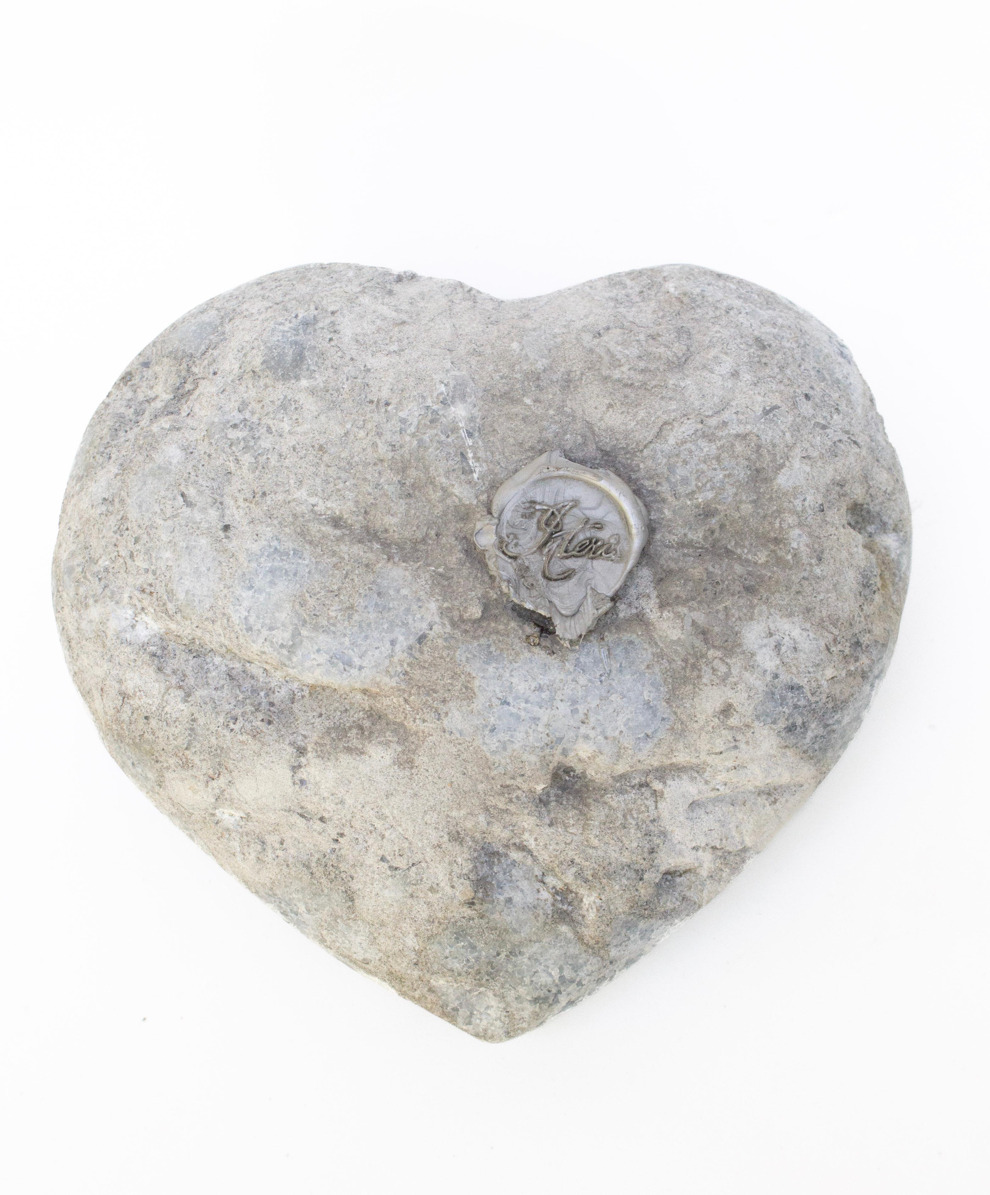 Polished Blue Celestite Heart Shaped Geode with Natural Forming Baroque Pearls on Lucite For Sale